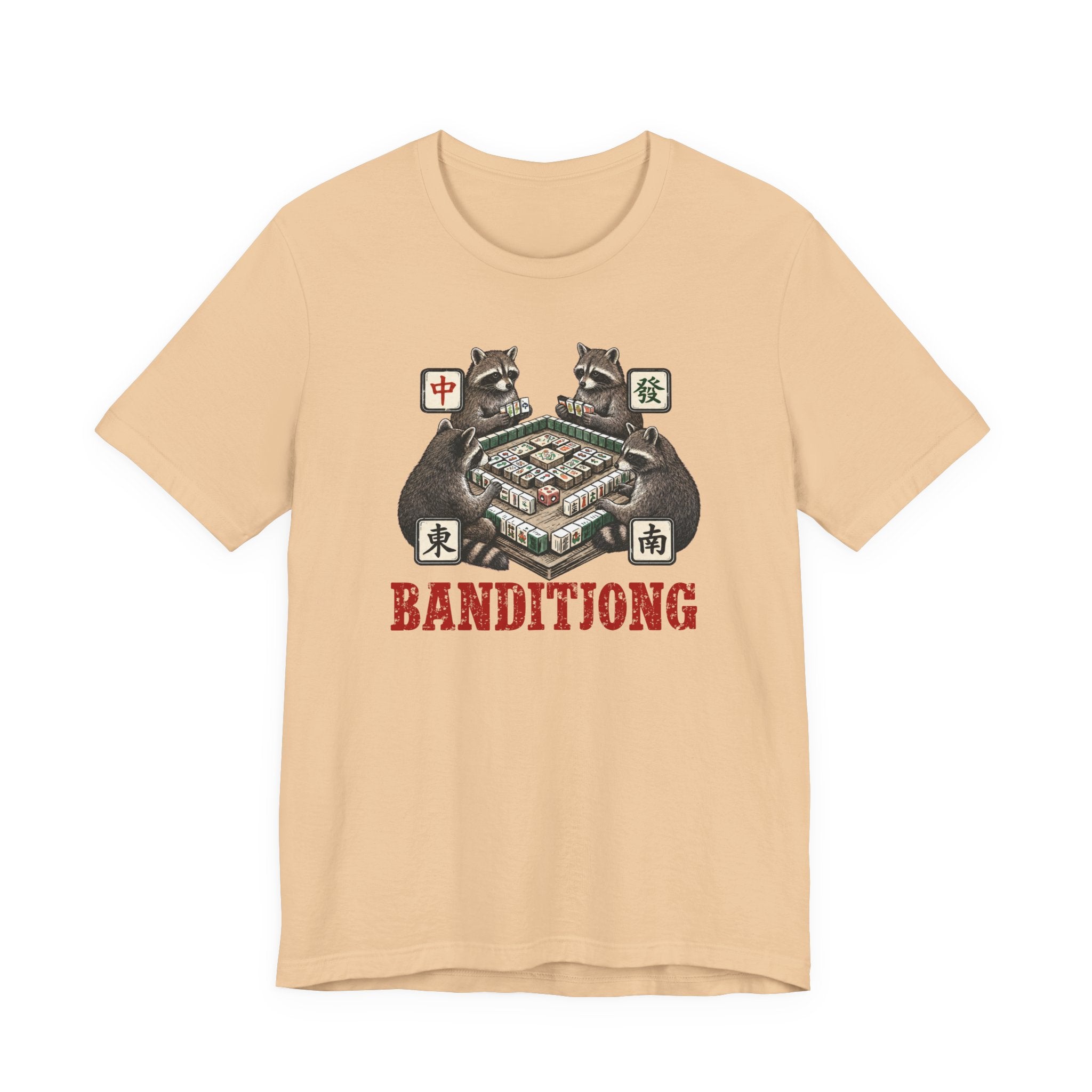 Mahjong Bella Canvas 3001 shirt, Raccoons playing Banditjong outfit, vintage Chinese tile game gift