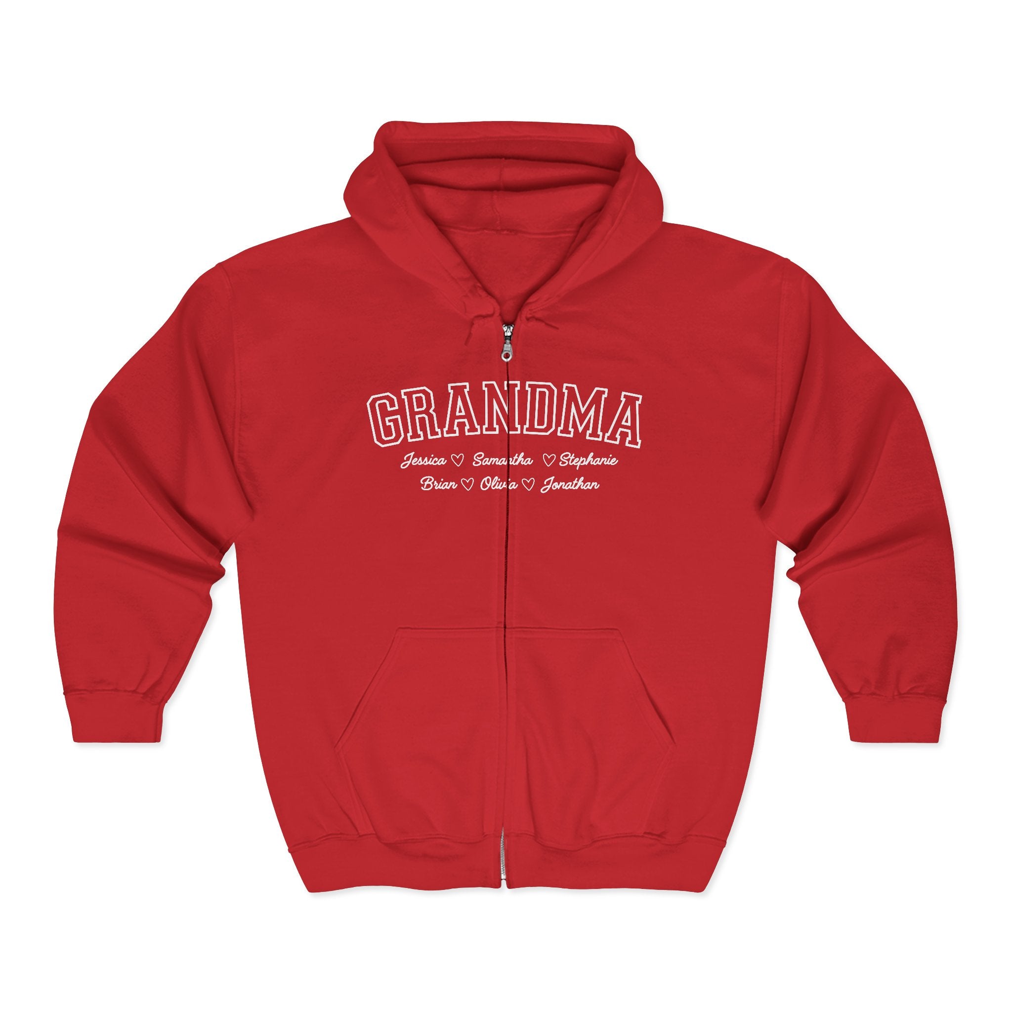Personalized Grandma Hoodie with Grandkids Names: Full Zip Sweatshirt