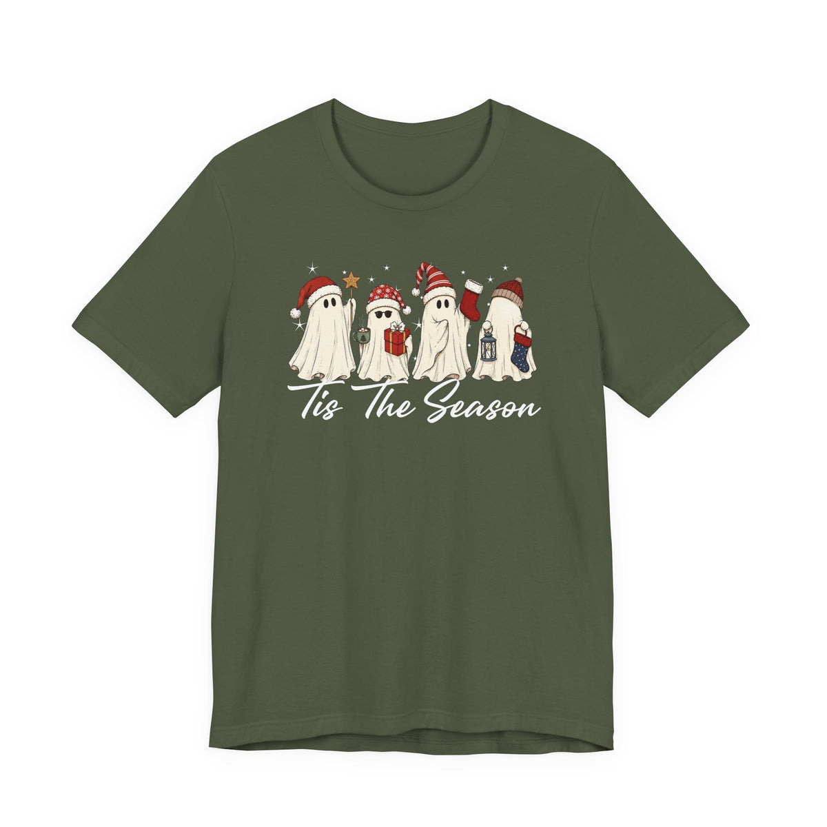 Tis The Season Halloween Shirt, Bella Canvas 3001 T-Shirt, Retro Ghost Tee, Cute Christmas Ghost