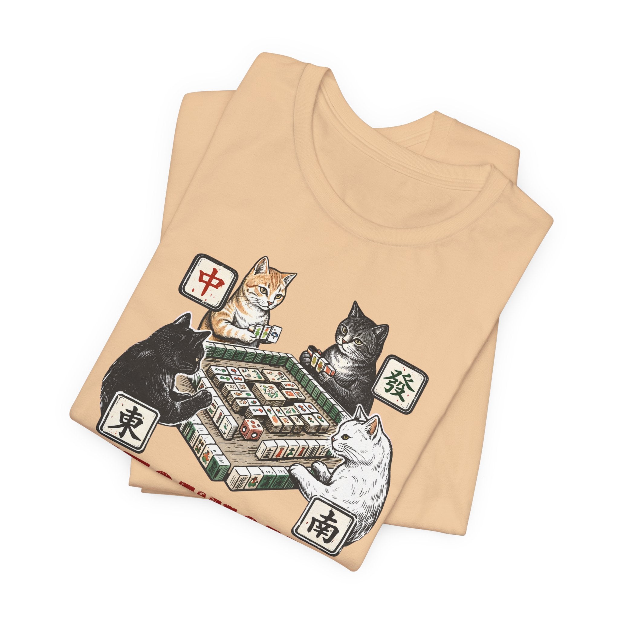 Meowjong Bella Canvas 3001 Shirt, Cats Playing Mahjong T-Shirt, Vintage Chinese Tile Game Gift, MahJong Player Present