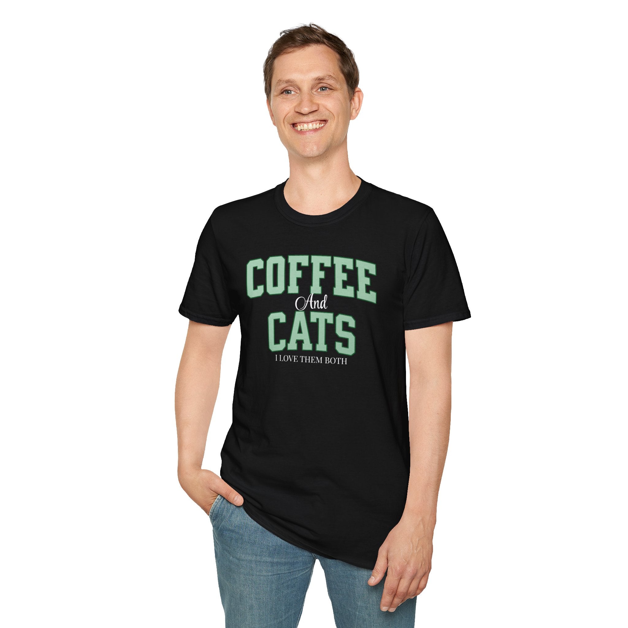 Coffee and Cats T-Shirt — "Coffee and Cats, I Love Them Both" Graphic Tee for Cat & Coffee Lovers