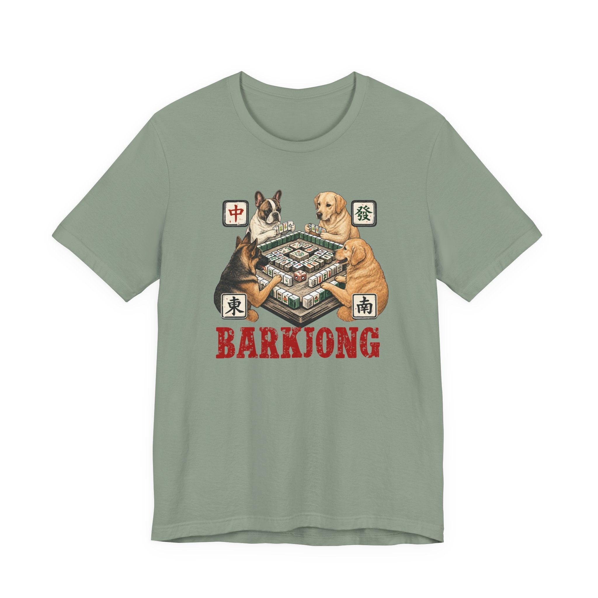 Dogjong Bella Canvas 3001 Shirt, Dogs Playing Mahjong T-Shirt, Vintage Chinese Tile Game Gift, MahJong Player Present