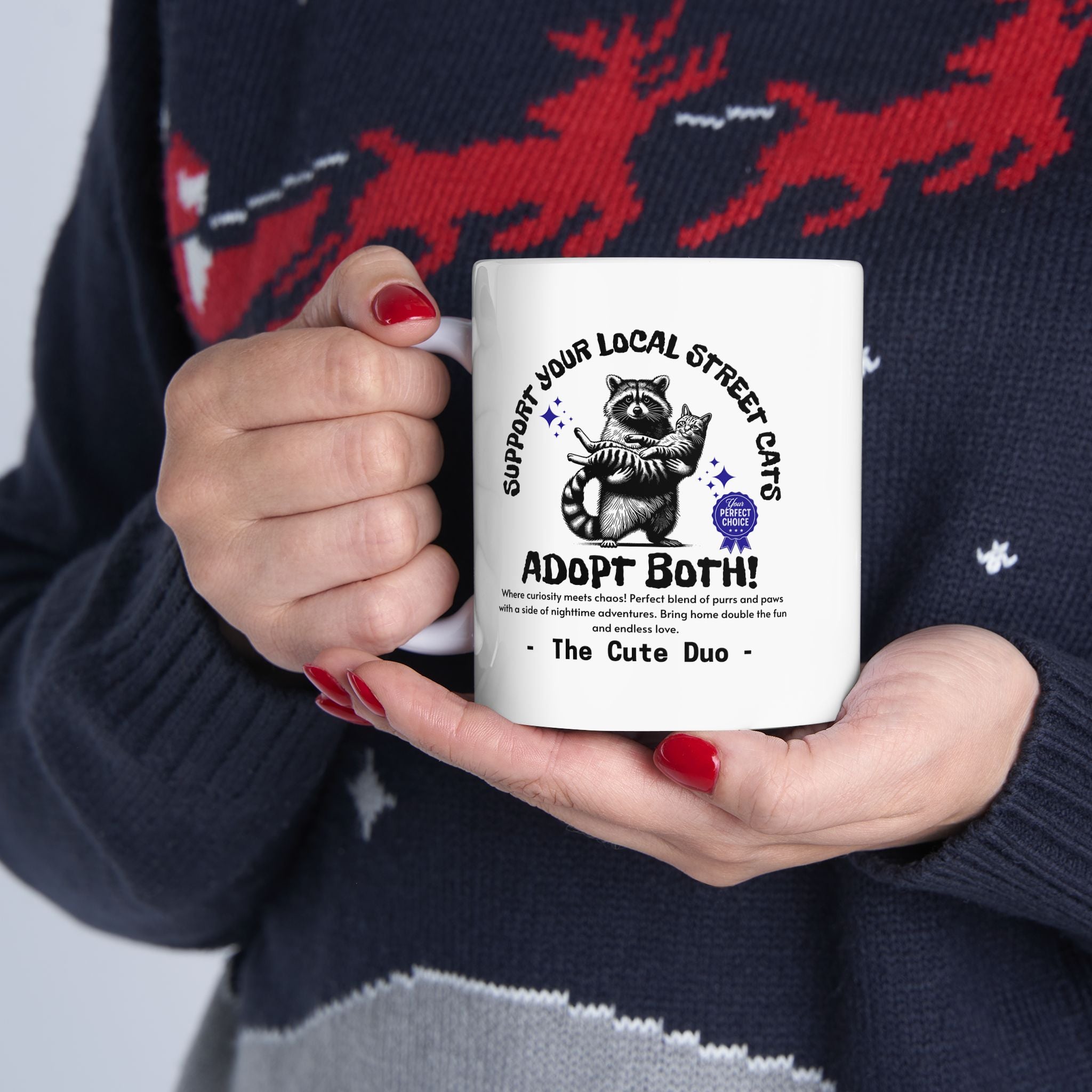 Funny Raccoon Ceramic Mug, Funny Cat Mug, Support Your Local Street Cats Mug, Cat Lover Mug, Gift for Cat Lovers