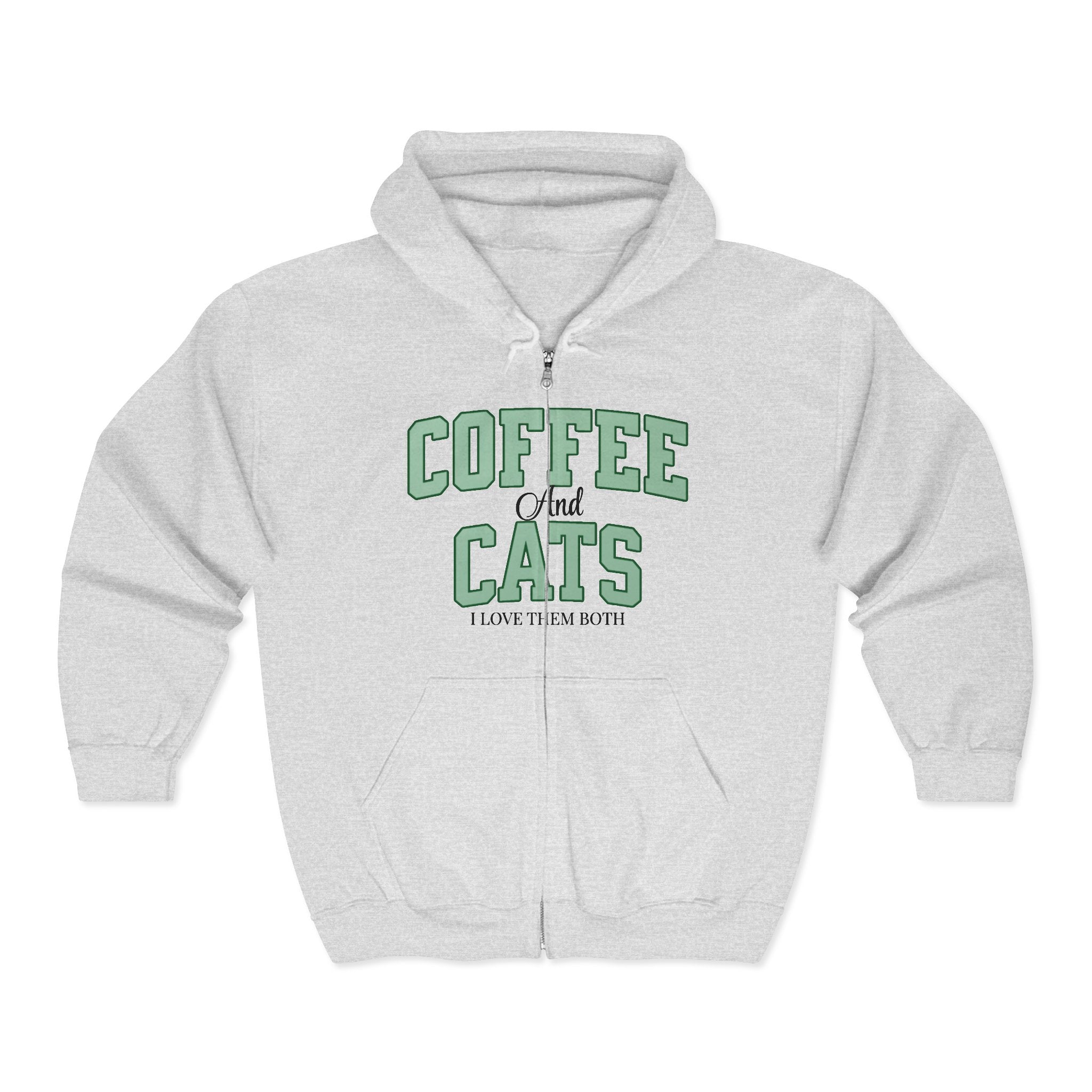 Coffee and Cat Sweatshirt, Coffee and Cat Zip-Up Hoodie, Gift for Cat Lovers