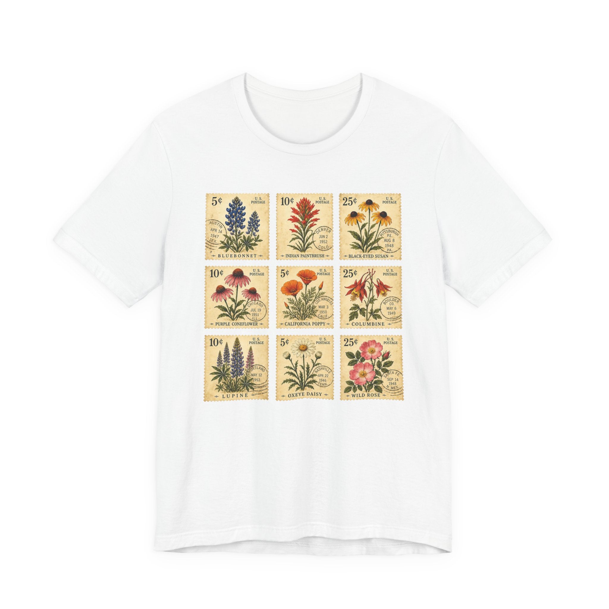 WildFlower T-Shirt, Vintage wildflower Stamp collection, Vintage Flower Shirt