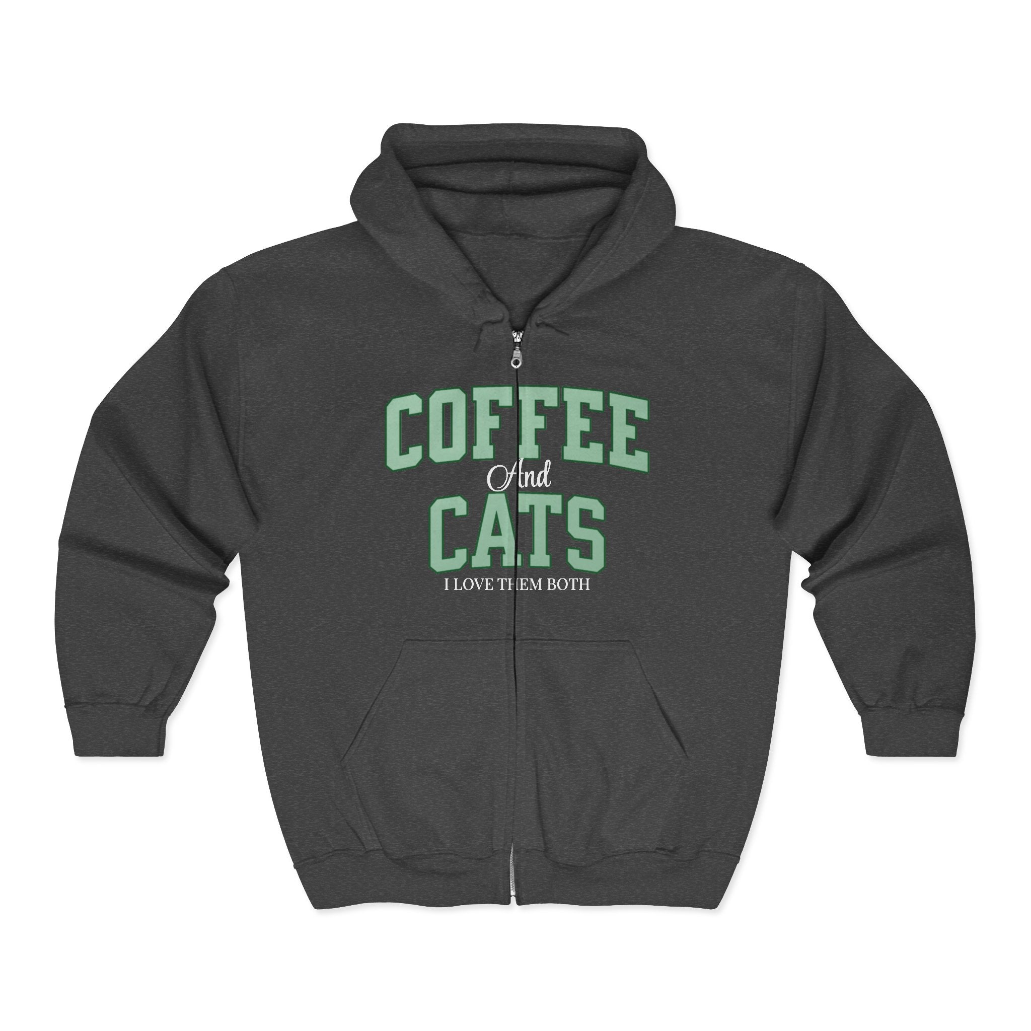 Coffee and Cat Sweatshirt, Coffee and Cat Zip-Up Hoodie, Gift for Cat Lovers