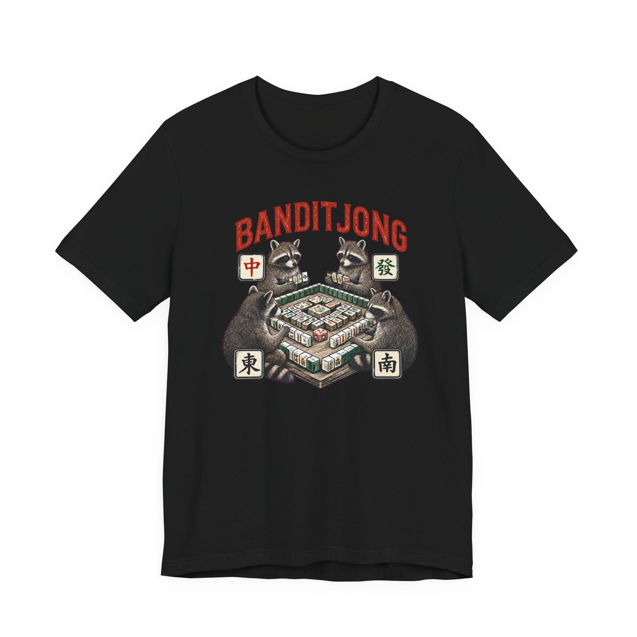 Mahjong Bella Canvas 3001 shirt, Raccoons playing Banditjong outfit, vintage Chinese tile game gift