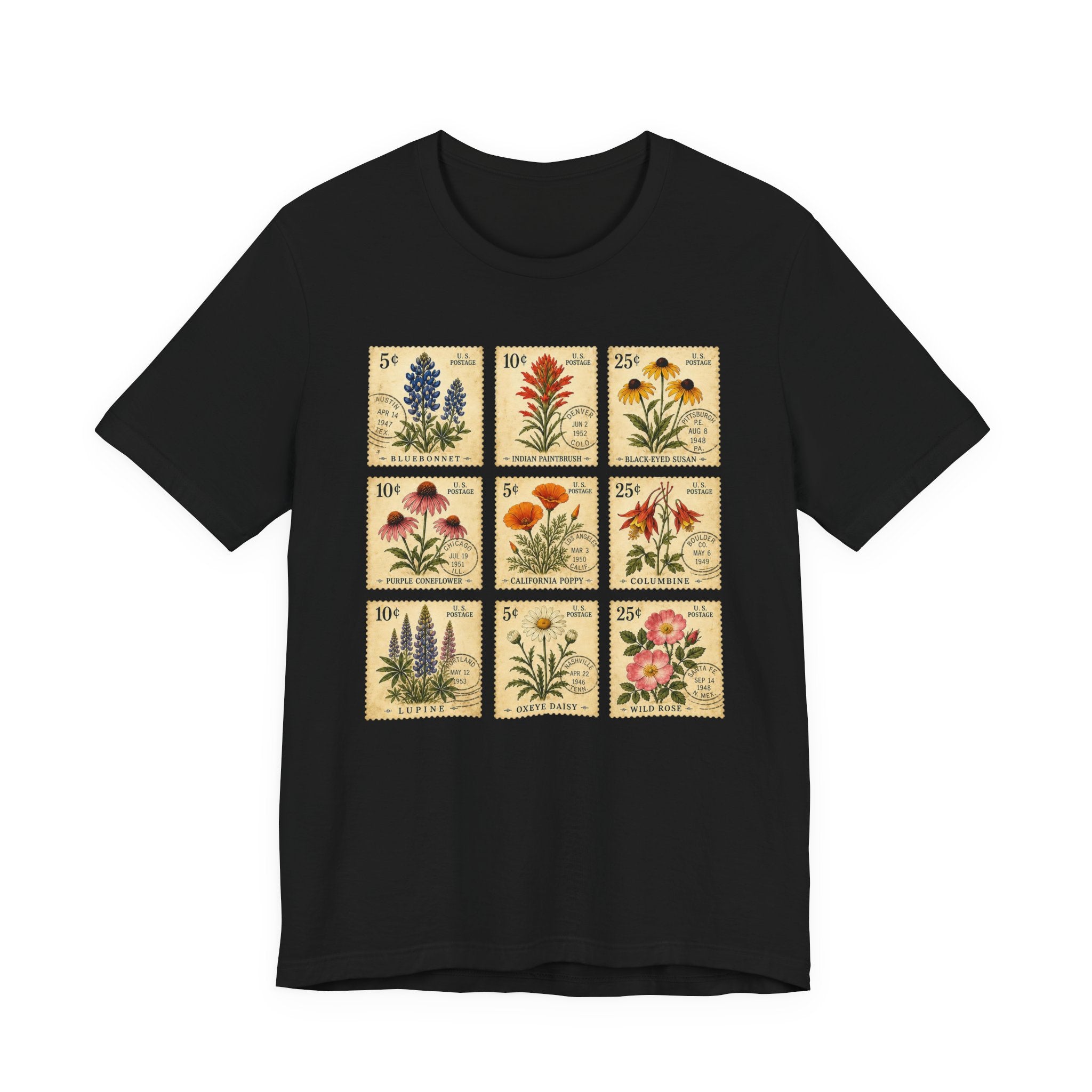 WildFlower T-Shirt, Vintage wildflower Stamp collection, Vintage Flower Shirt