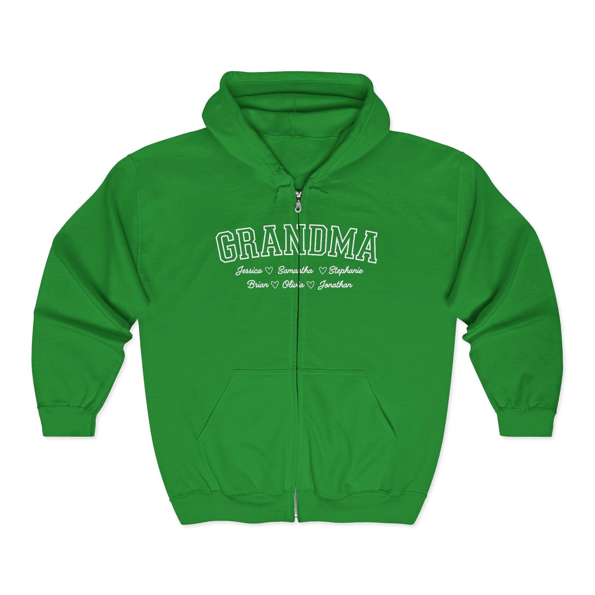 Personalized Grandma Hoodie with Grandkids Names: Full Zip Sweatshirt