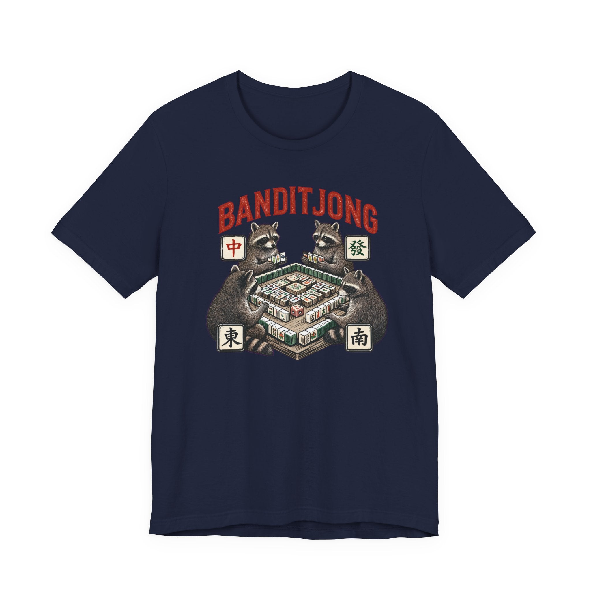 Mahjong Bella Canvas 3001 shirt, Raccoons playing Banditjong outfit, vintage Chinese tile game gift