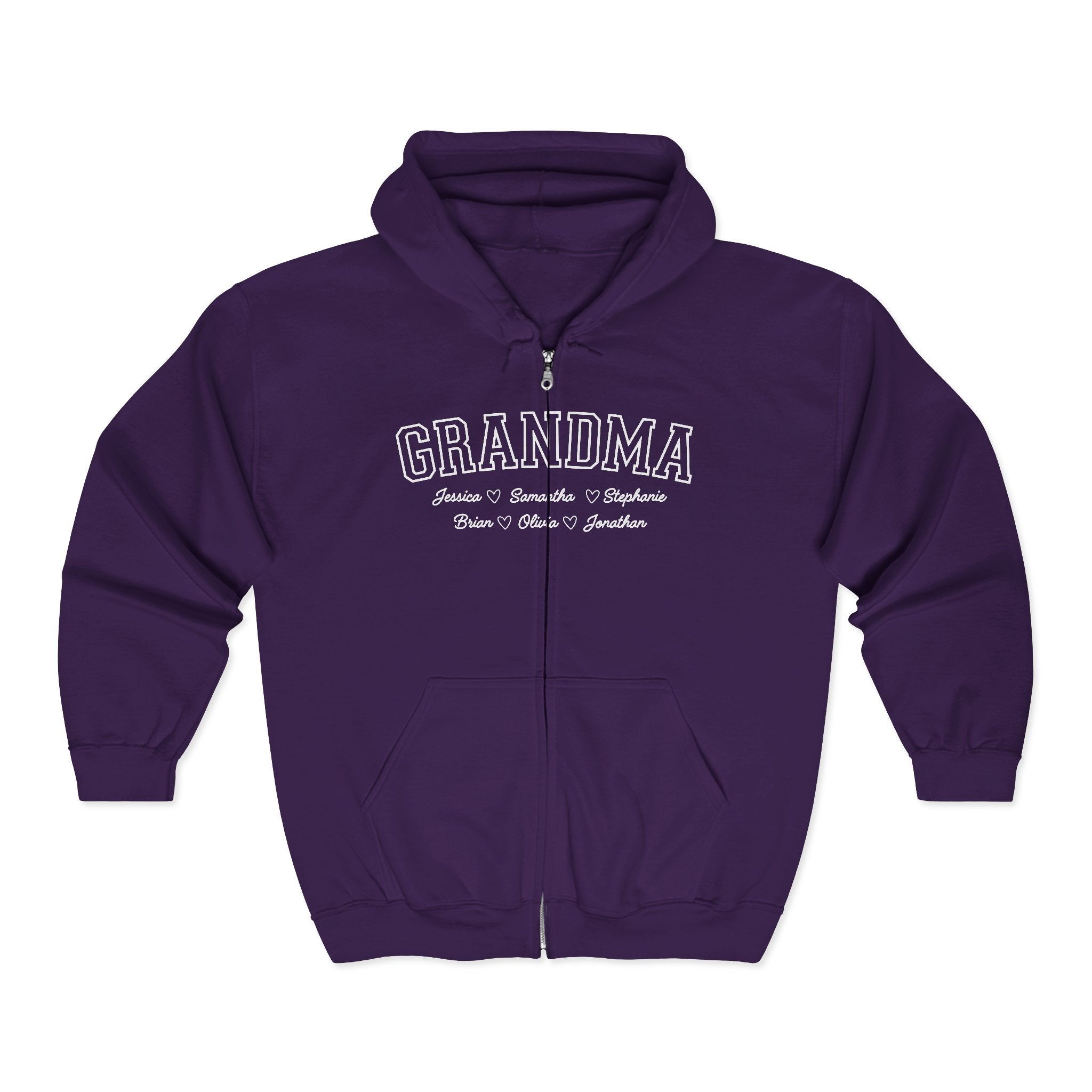 Personalized Grandma Hoodie with Grandkids Names: Full Zip Sweatshirt