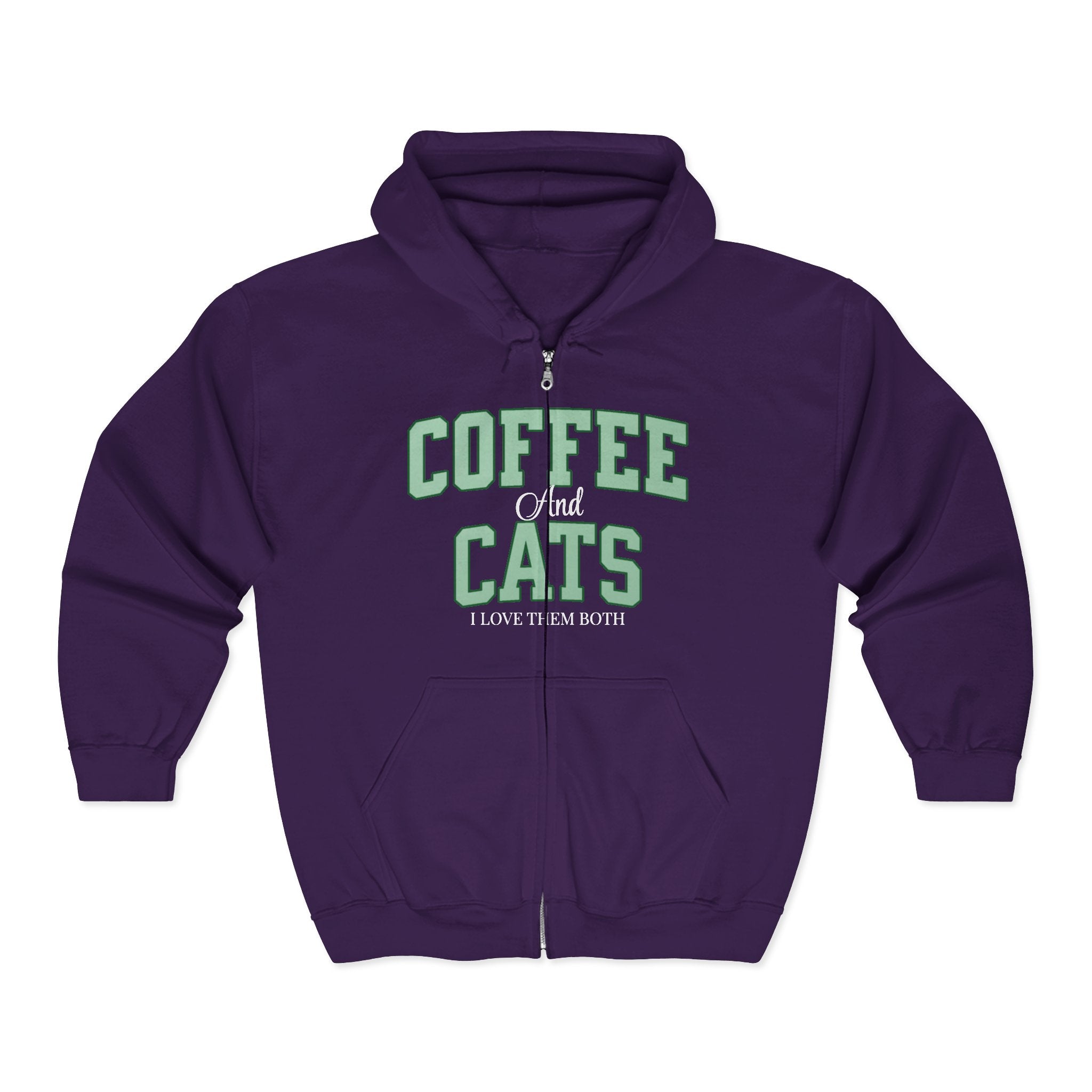 Coffee and Cat Sweatshirt, Coffee and Cat Zip-Up Hoodie, Gift for Cat Lovers