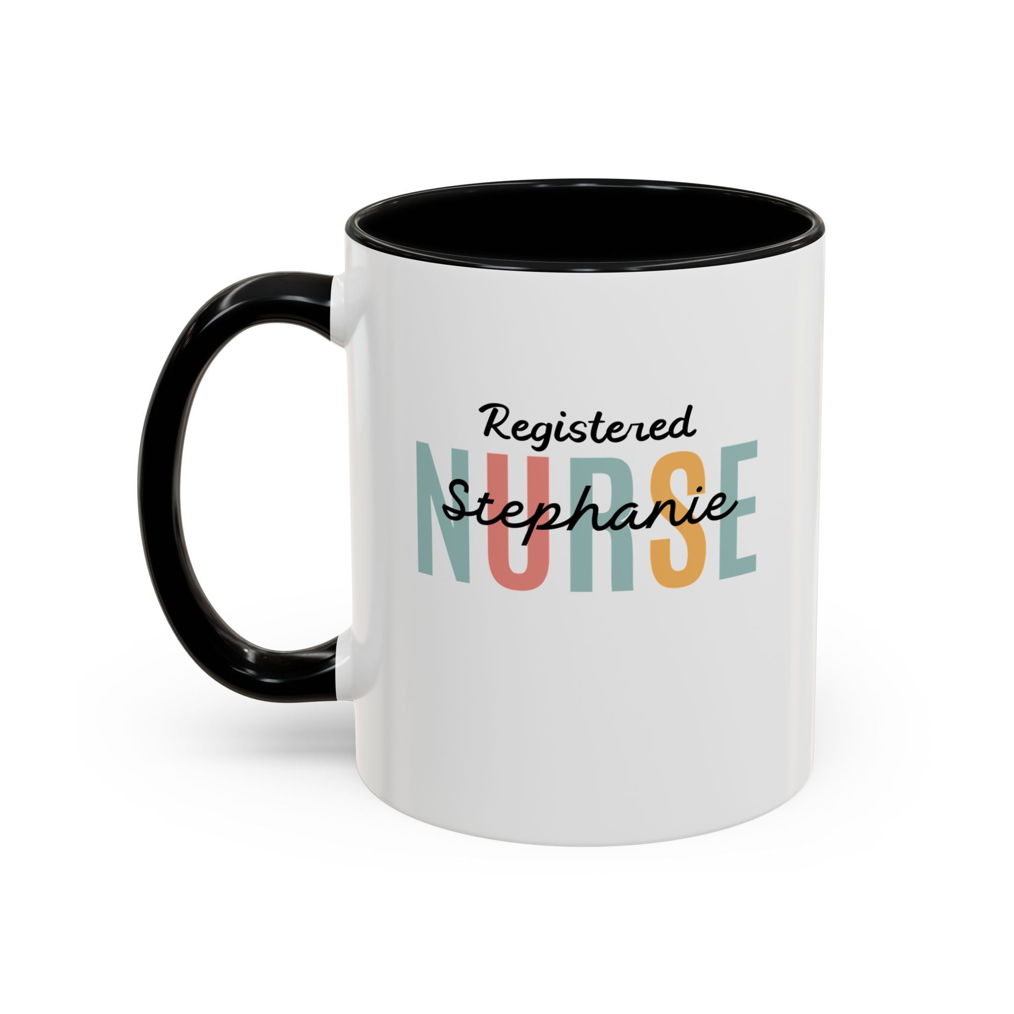 Personalized Nurse Coffee Mug, Custom Gift for Nurse, Accent Mug for Healthcare Workers, Unique Nurse Appreciation Gift, Black Handle Accent