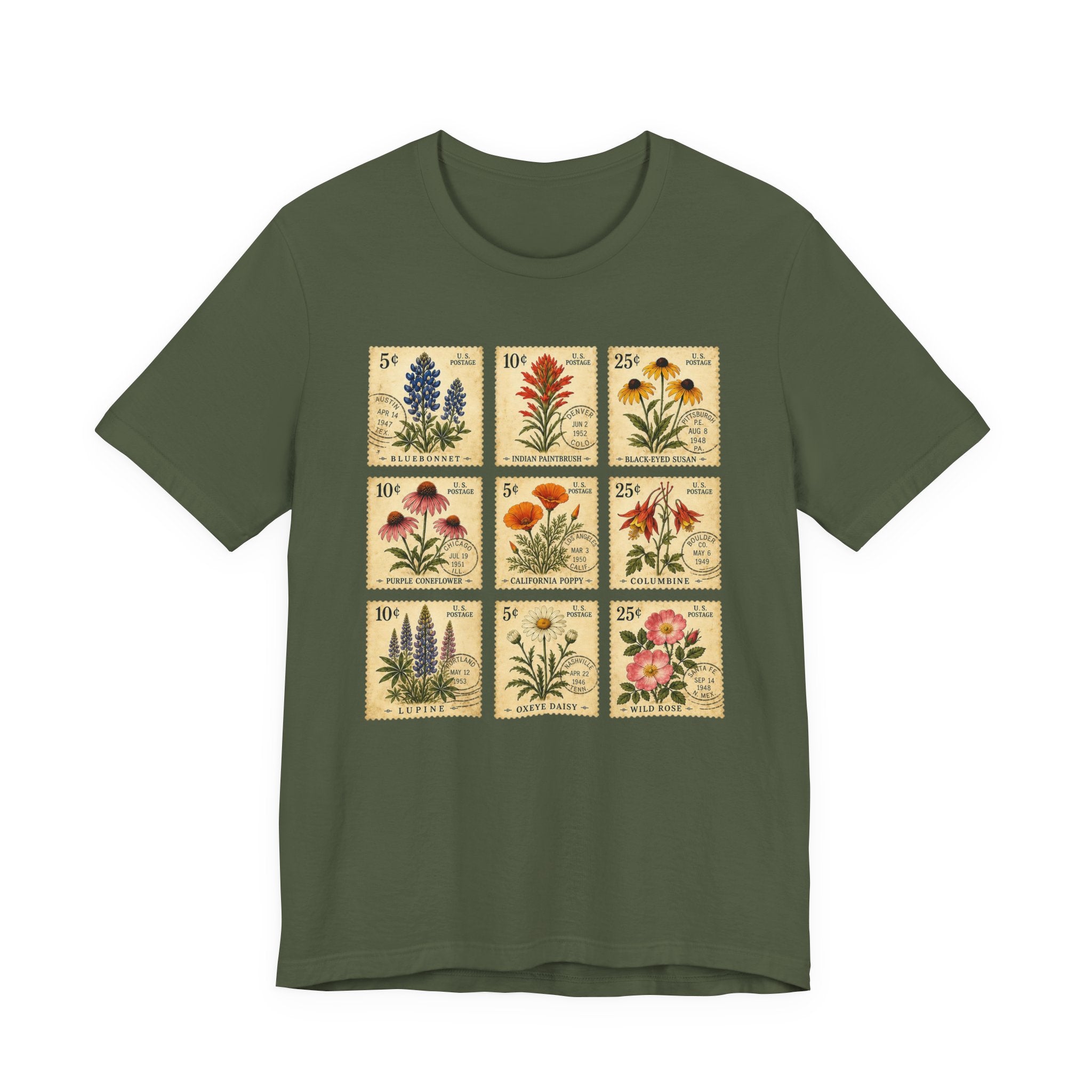 WildFlower T-Shirt, Vintage wildflower Stamp collection, Vintage Flower Shirt