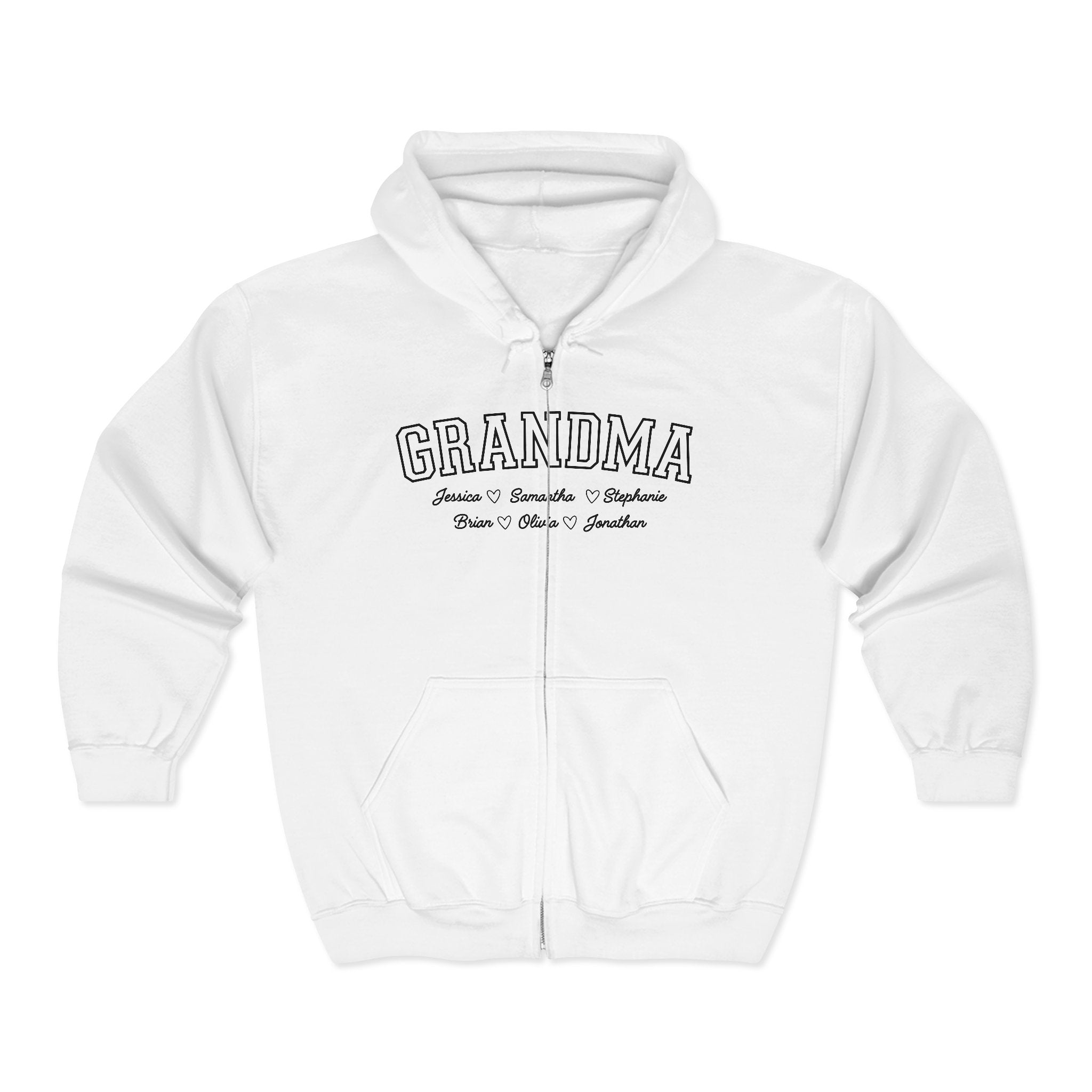 Personalized Grandma Hoodie with Grandkids Names: Full Zip Sweatshirt