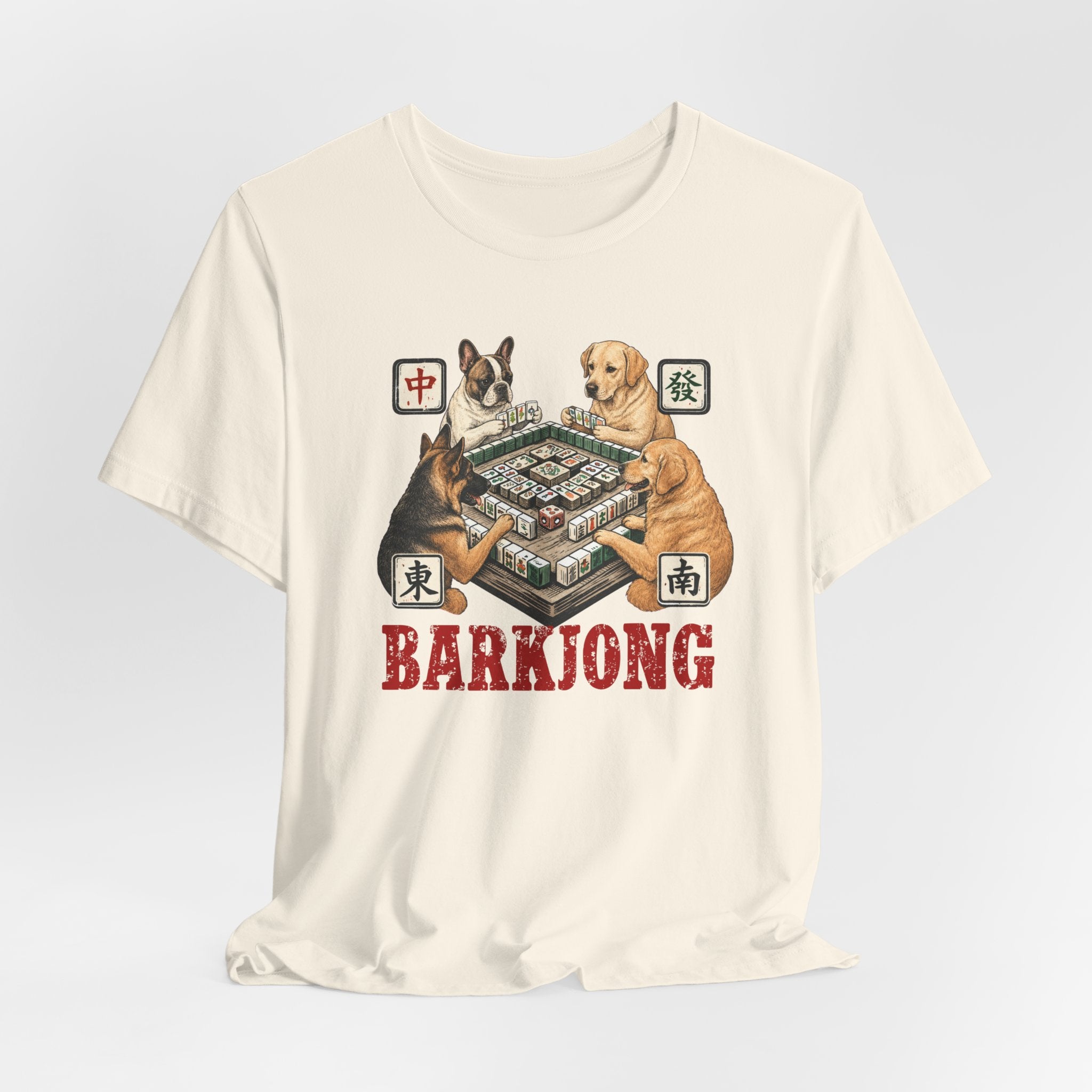 Dogjong Bella Canvas 3001 Shirt, Dogs Playing Mahjong T-Shirt, Vintage Chinese Tile Game Gift, MahJong Player Present