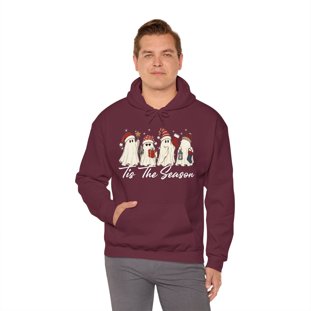 Tis The Season Halloween Hoodie, Retro Ghost Sweatshirt, Cute Christmas Ghost Sweater