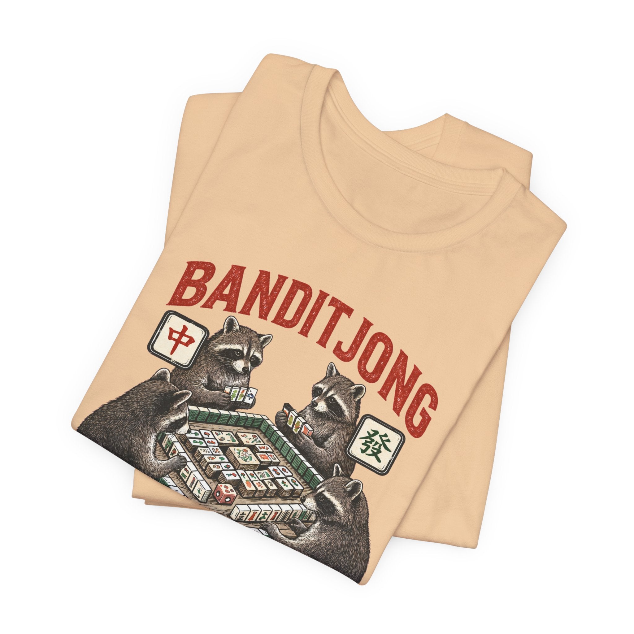 Mahjong Bella Canvas 3001 shirt, Raccoons playing Banditjong outfit, vintage Chinese tile game gift