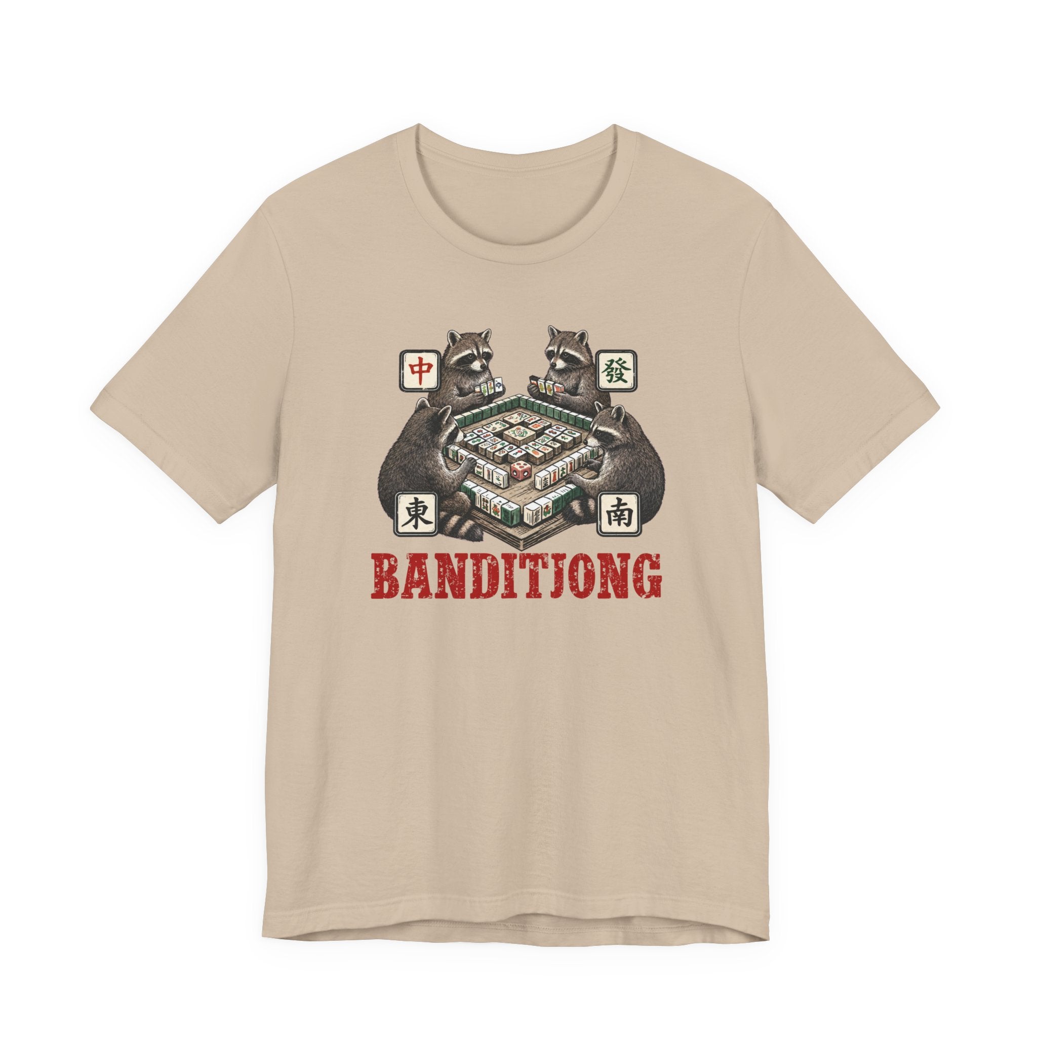 Mahjong Bella Canvas 3001 shirt, Raccoons playing Banditjong outfit, vintage Chinese tile game gift