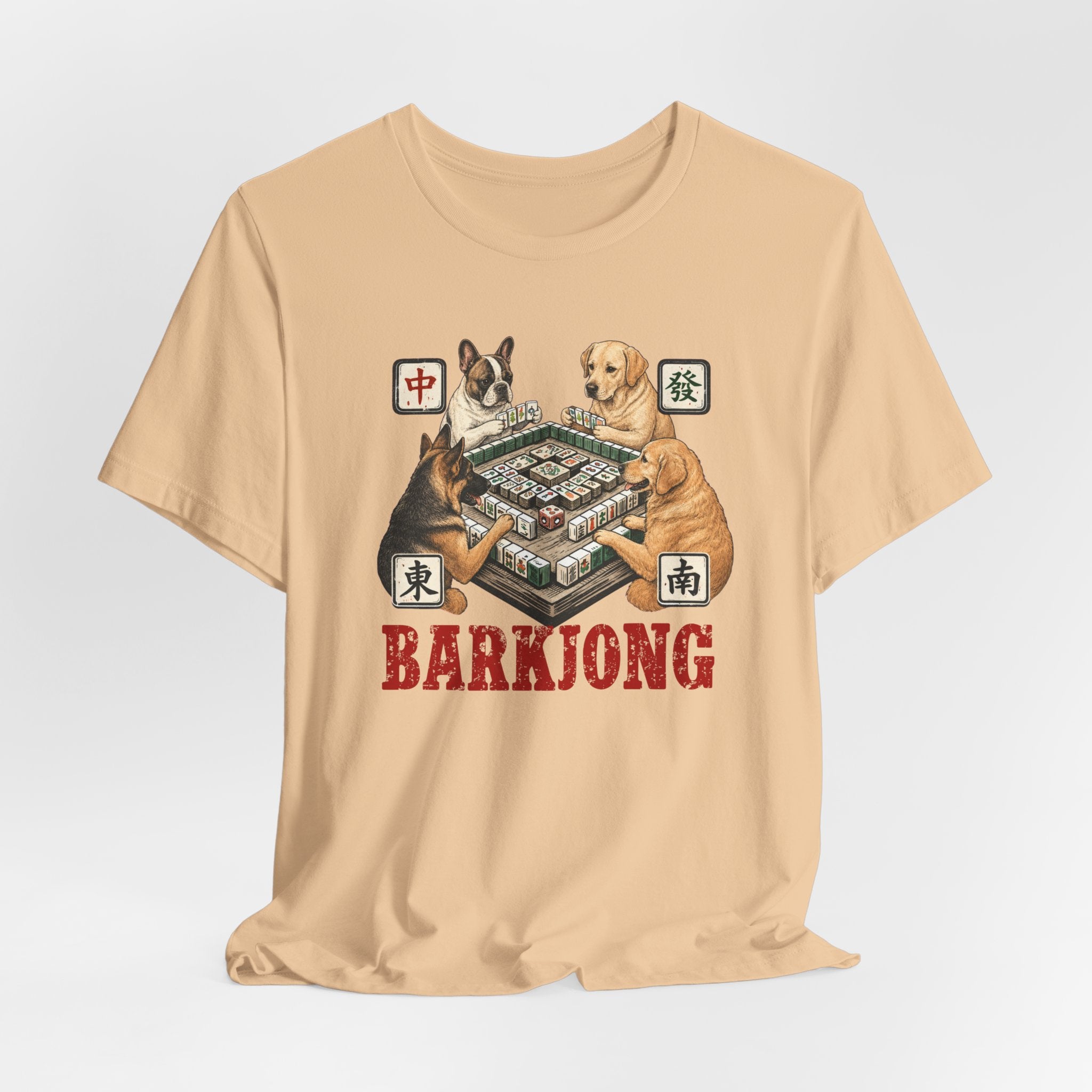 Dogjong Bella Canvas 3001 Shirt, Dogs Playing Mahjong T-Shirt, Vintage Chinese Tile Game Gift, MahJong Player Present