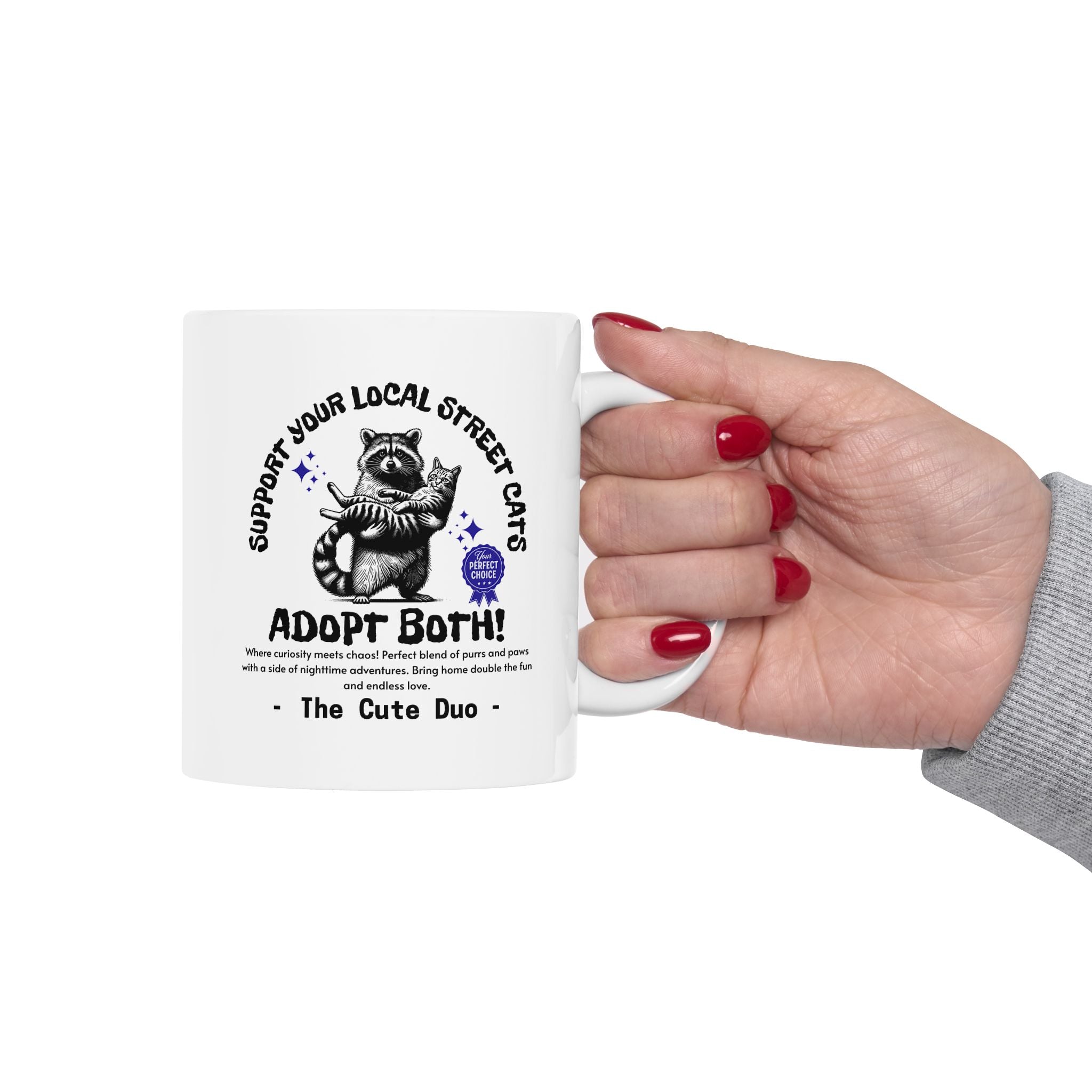 Funny Raccoon Ceramic Mug, Funny Cat Mug, Support Your Local Street Cats Mug, Cat Lover Mug, Gift for Cat Lovers