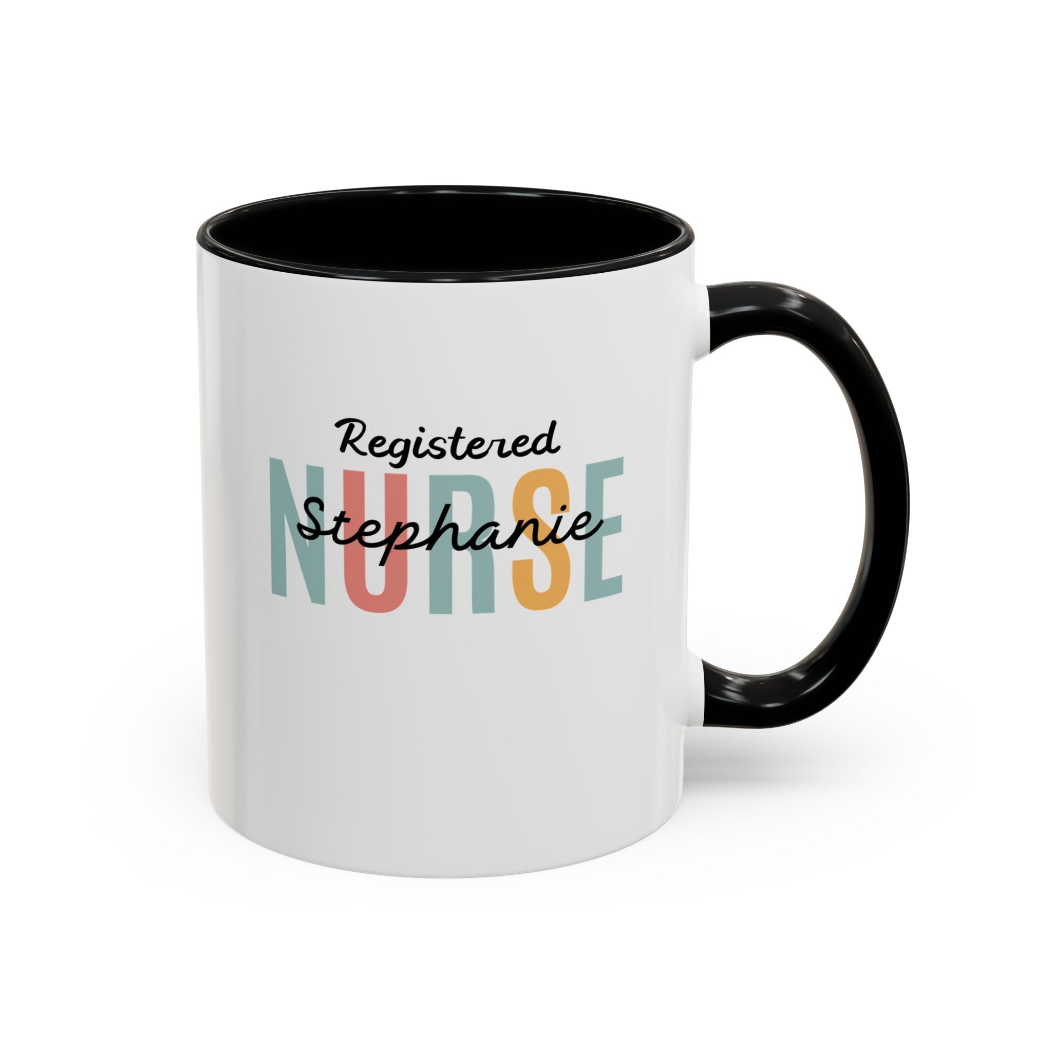 Personalized Nurse Coffee Mug, Custom Gift for Nurse, Accent Mug for Healthcare Workers, Unique Nurse Appreciation Gift, Black Handle Accent