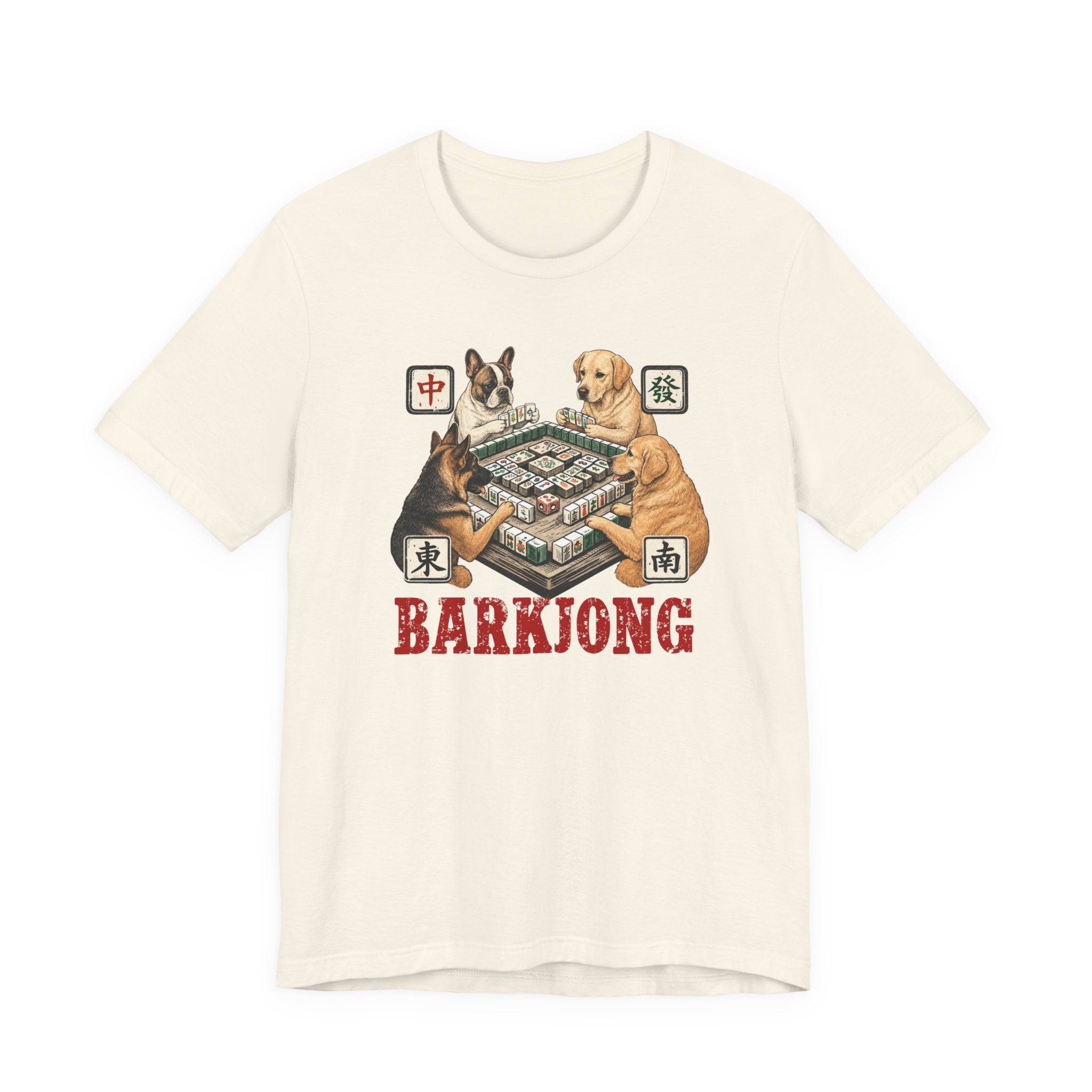 Dogjong Bella Canvas 3001 Shirt, Dogs Playing Mahjong T-Shirt, Vintage Chinese Tile Game Gift, MahJong Player Present