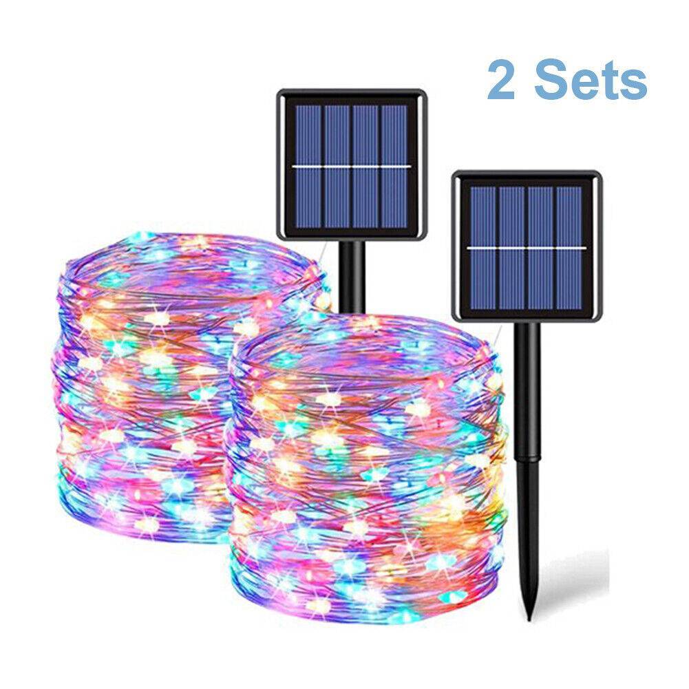 Set Of 2 Solar Fairy String Lights 20M 200 LED Copper Wire Outdoor Garden Decor