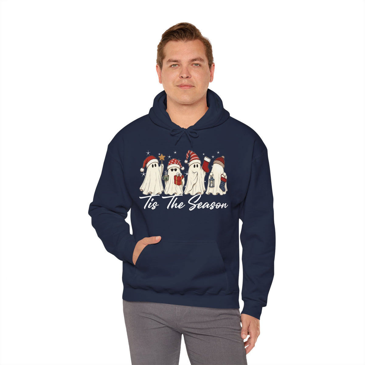 Tis The Season Halloween Hoodie, Retro Ghost Sweatshirt, Cute Christmas Ghost Sweater