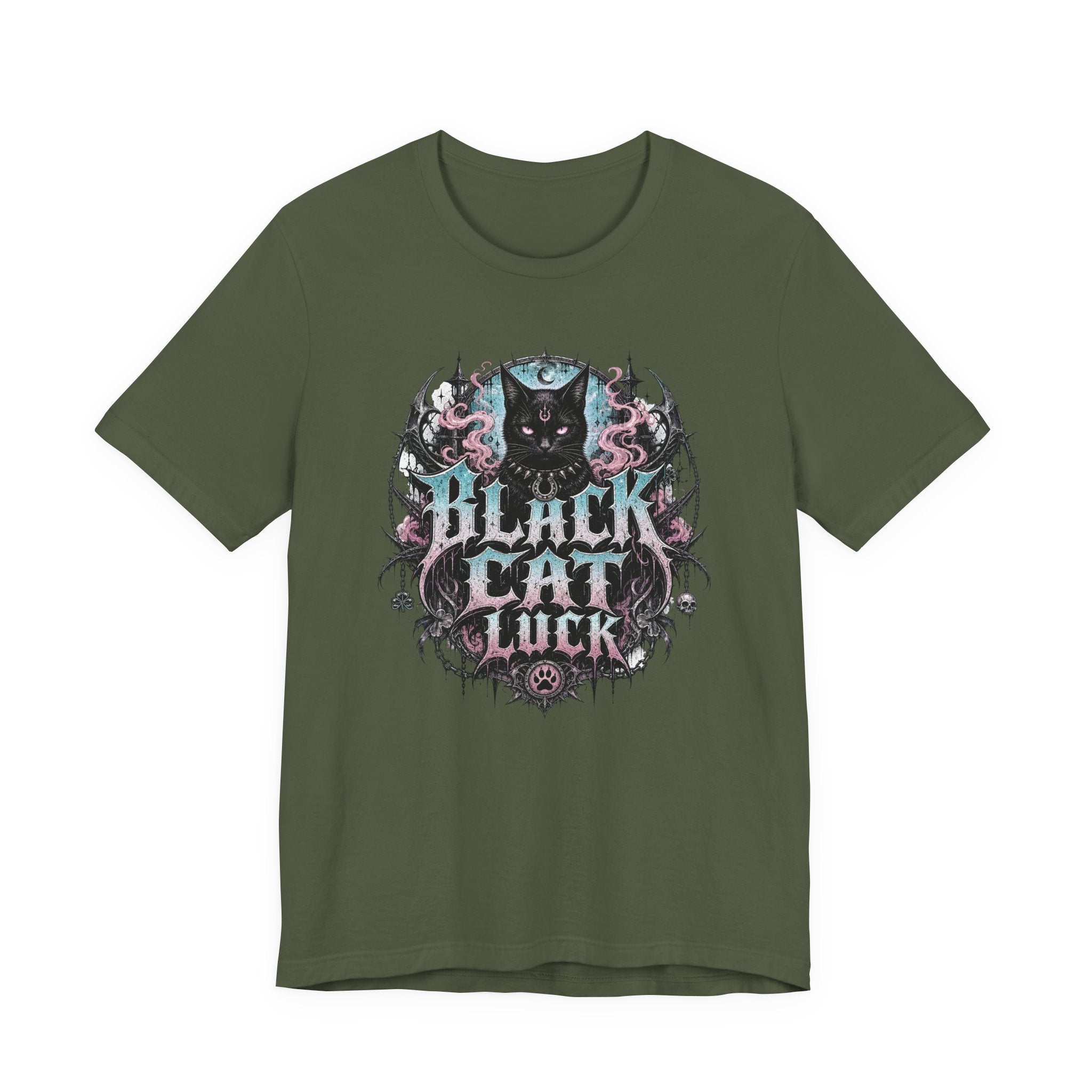 Black Cat Gothic Shirt, Gildan 3001 Witchy tee, Black Cat t-shirt