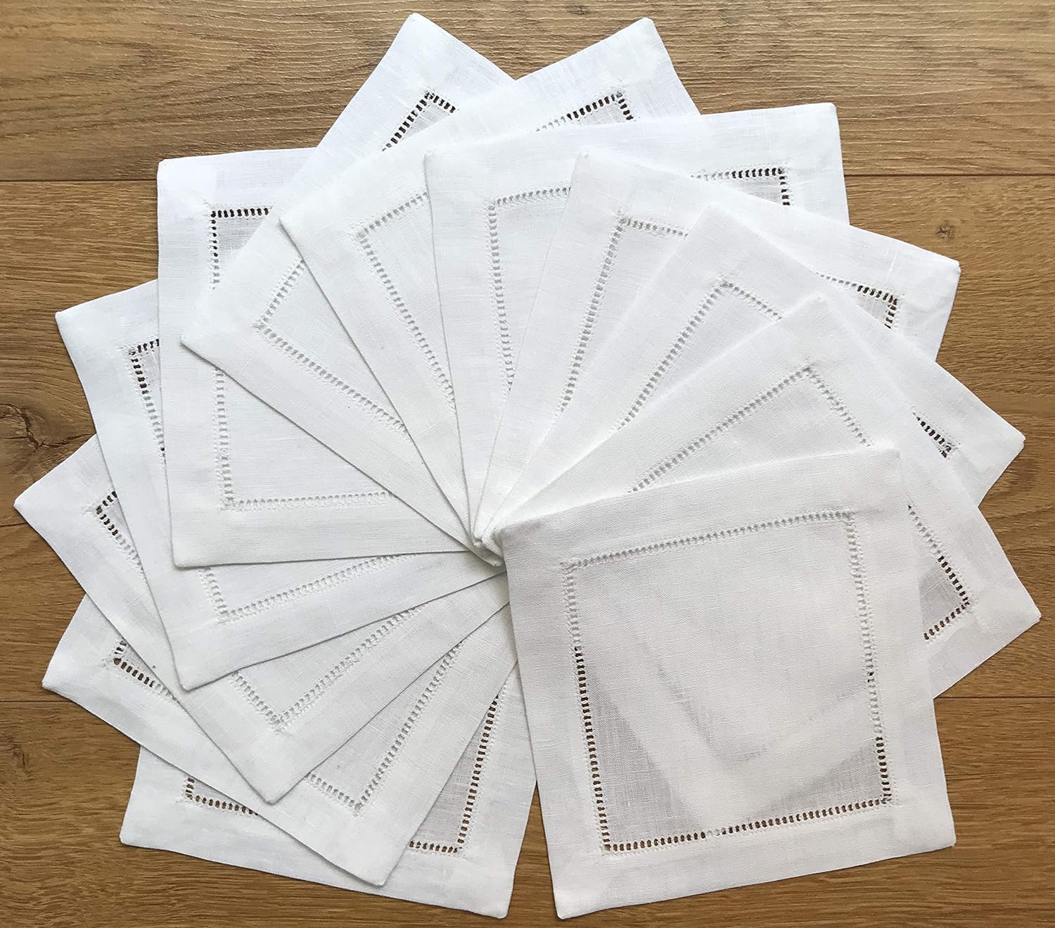 One dozen 8"x8" White Hemstitched Cocktail Napkins