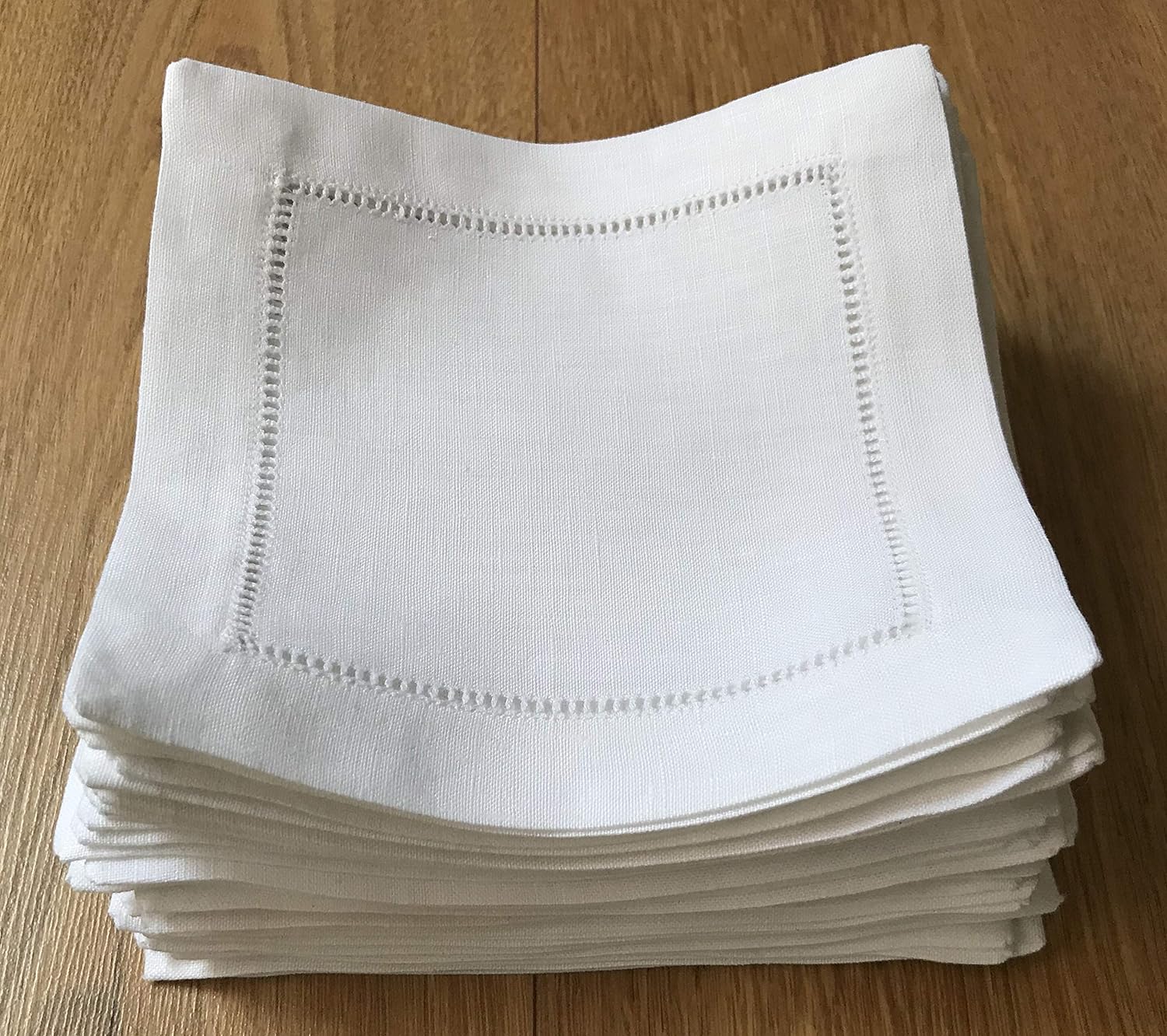 12 Pieces of 6"x6" white Hemstitched Cocktail Napkins