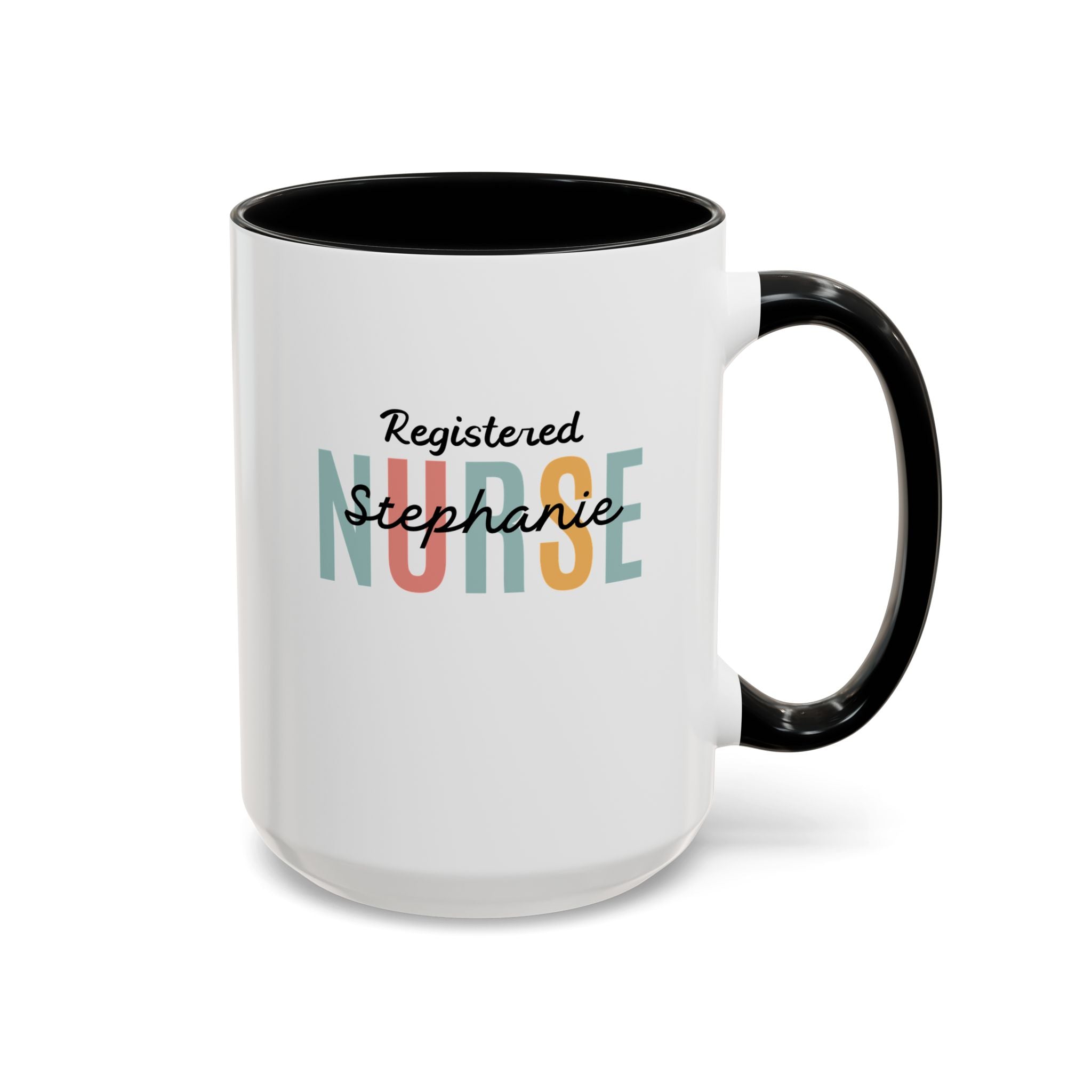Personalized Nurse Coffee Mug, Custom Gift for Nurse, Accent Mug for Healthcare Workers, Unique Nurse Appreciation Gift, Black Handle Accent