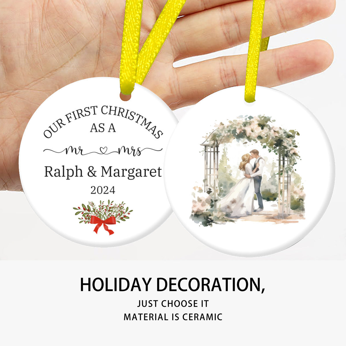 Personalized Christmas Ornament, First Christmas As Mr & Mrs Ornament, Two side Print