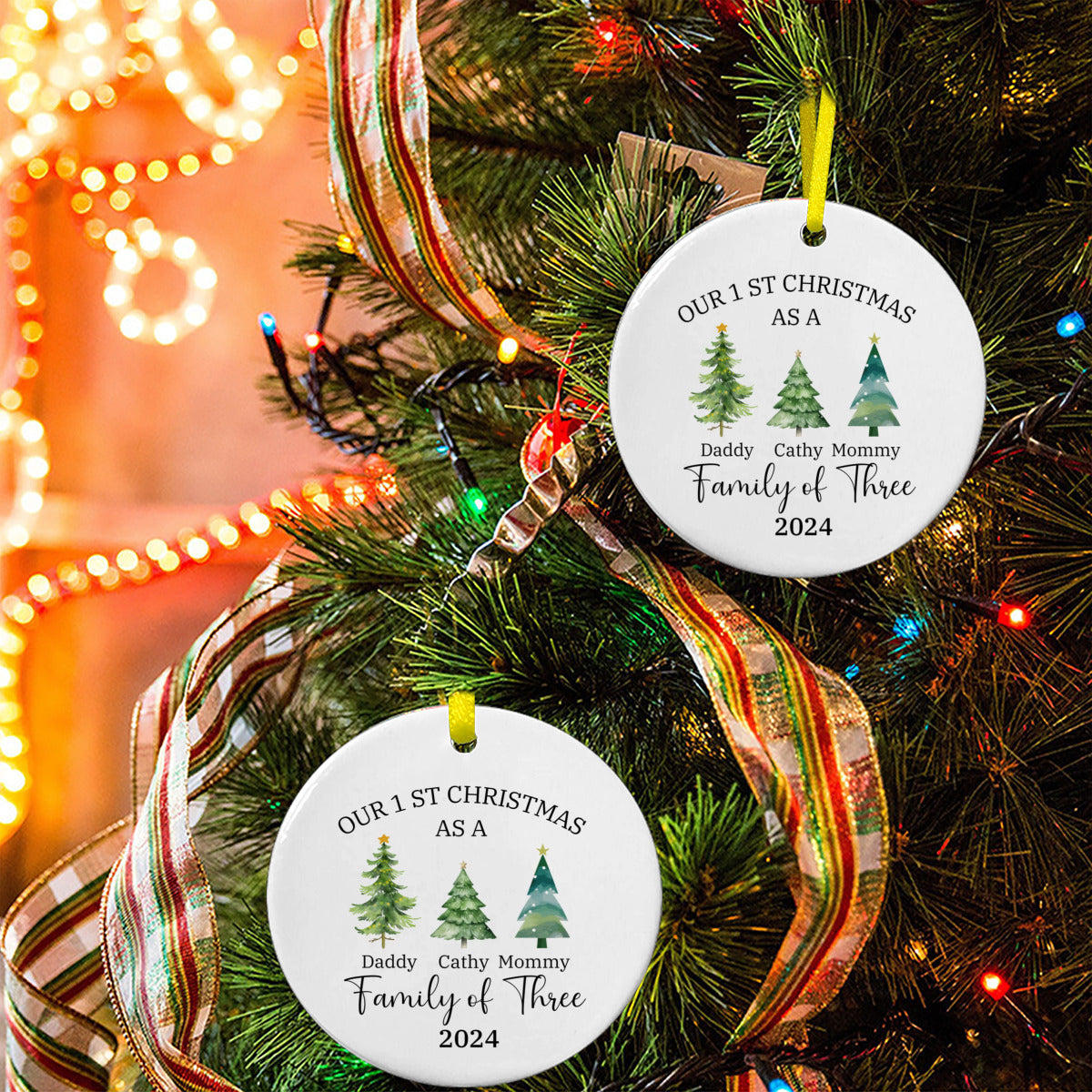 Personalized Ornaments, Family of Three Christmas Ornament, Family of 3-Ornament, First Christmas Ornaments