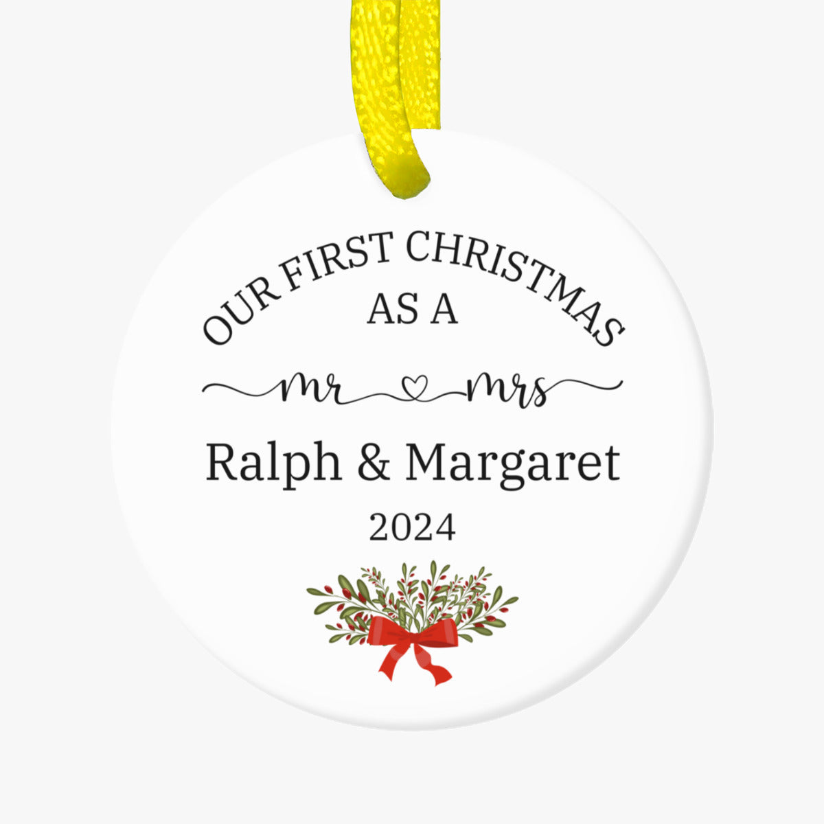 Personalized Christmas Ornament, First Christmas As Mr & Mrs Ornament, Two side Print