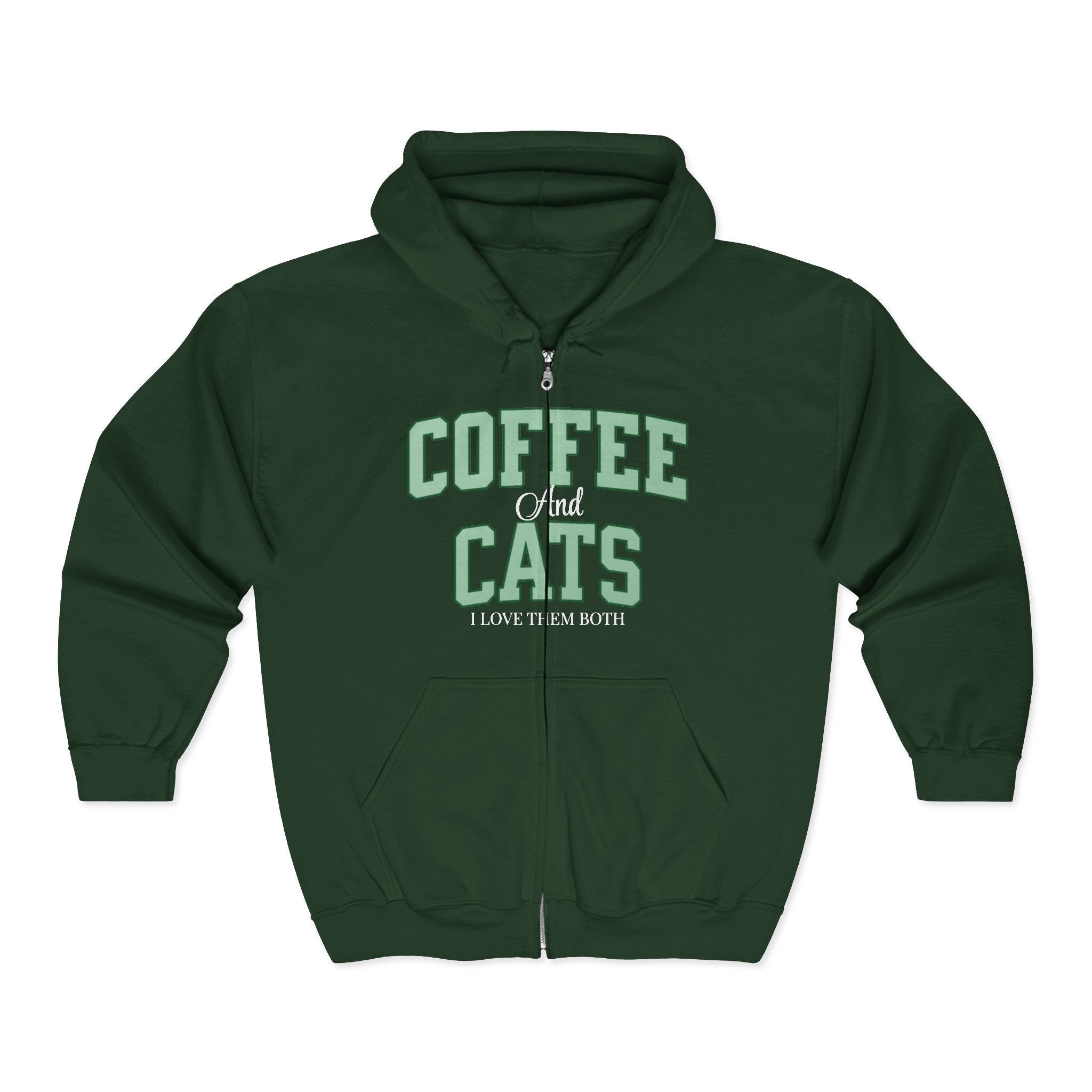 Coffee and Cat Sweatshirt, Coffee and Cat Zip-Up Hoodie, Gift for Cat Lovers