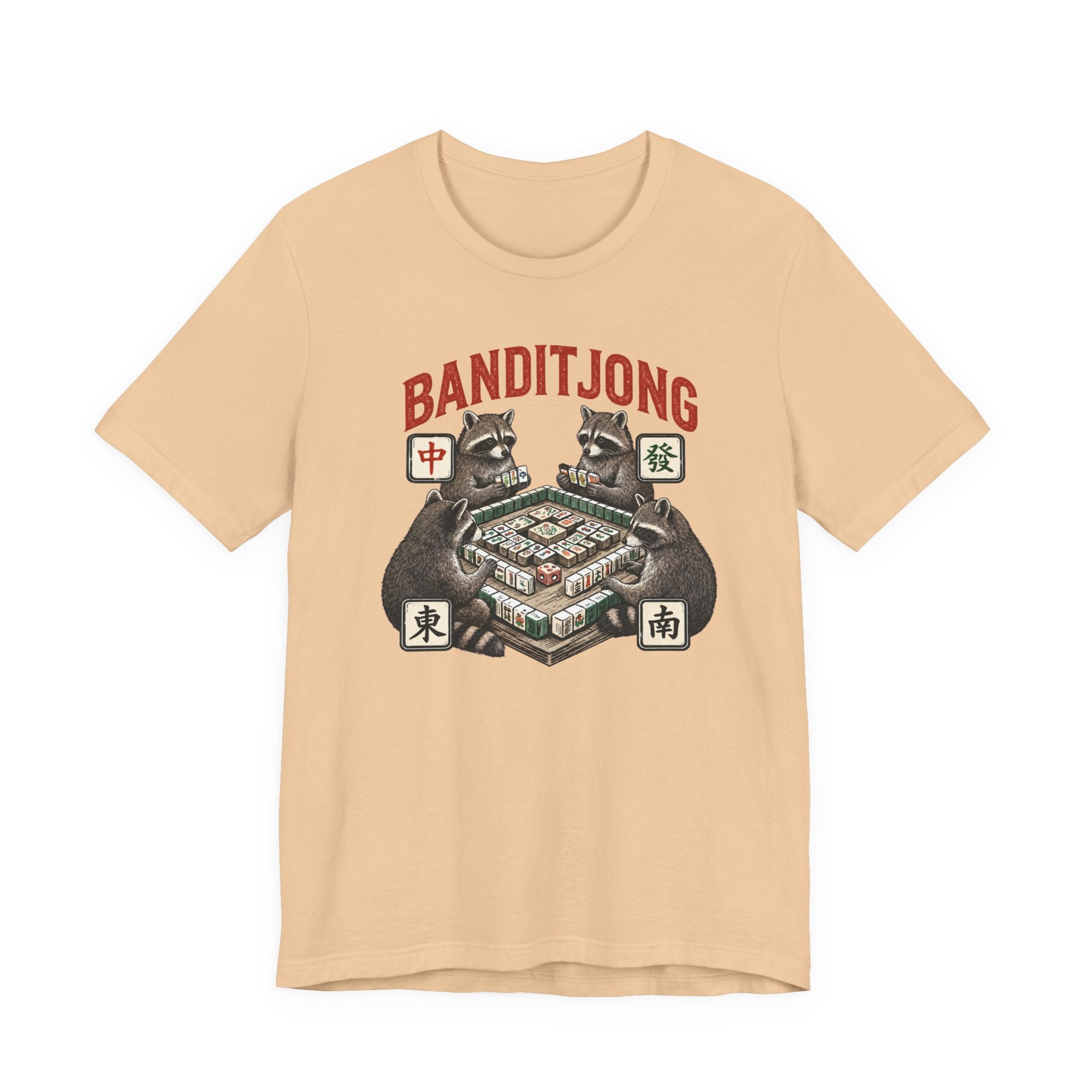Mahjong Bella Canvas 3001 shirt, Raccoons playing Banditjong outfit, vintage Chinese tile game gift