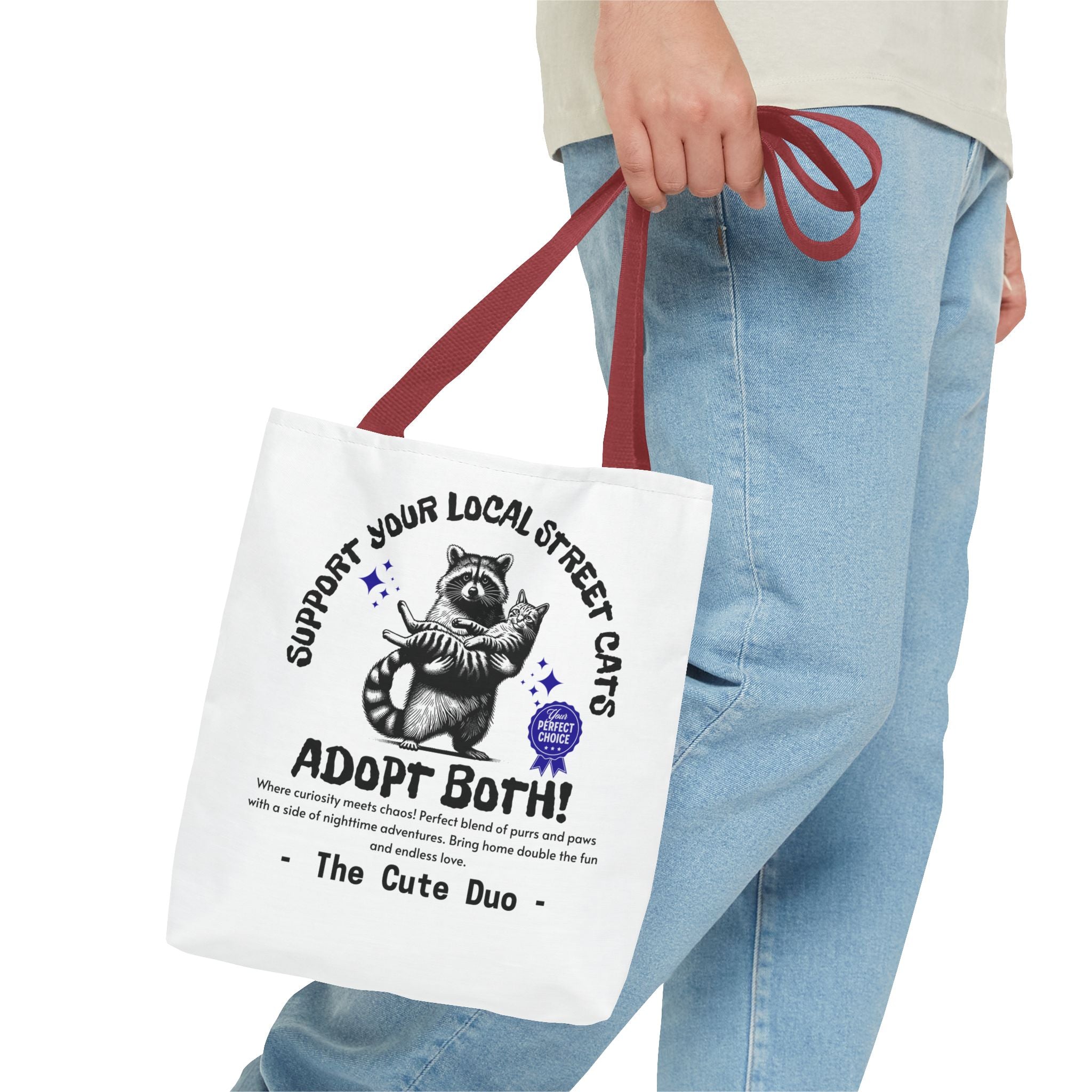 Funny Tote Bag (AOP), Funny Support Your Local Street Cats bag, Gift for Cat Lovers, Funny Raccoons Bag, Gift for Cat Mom