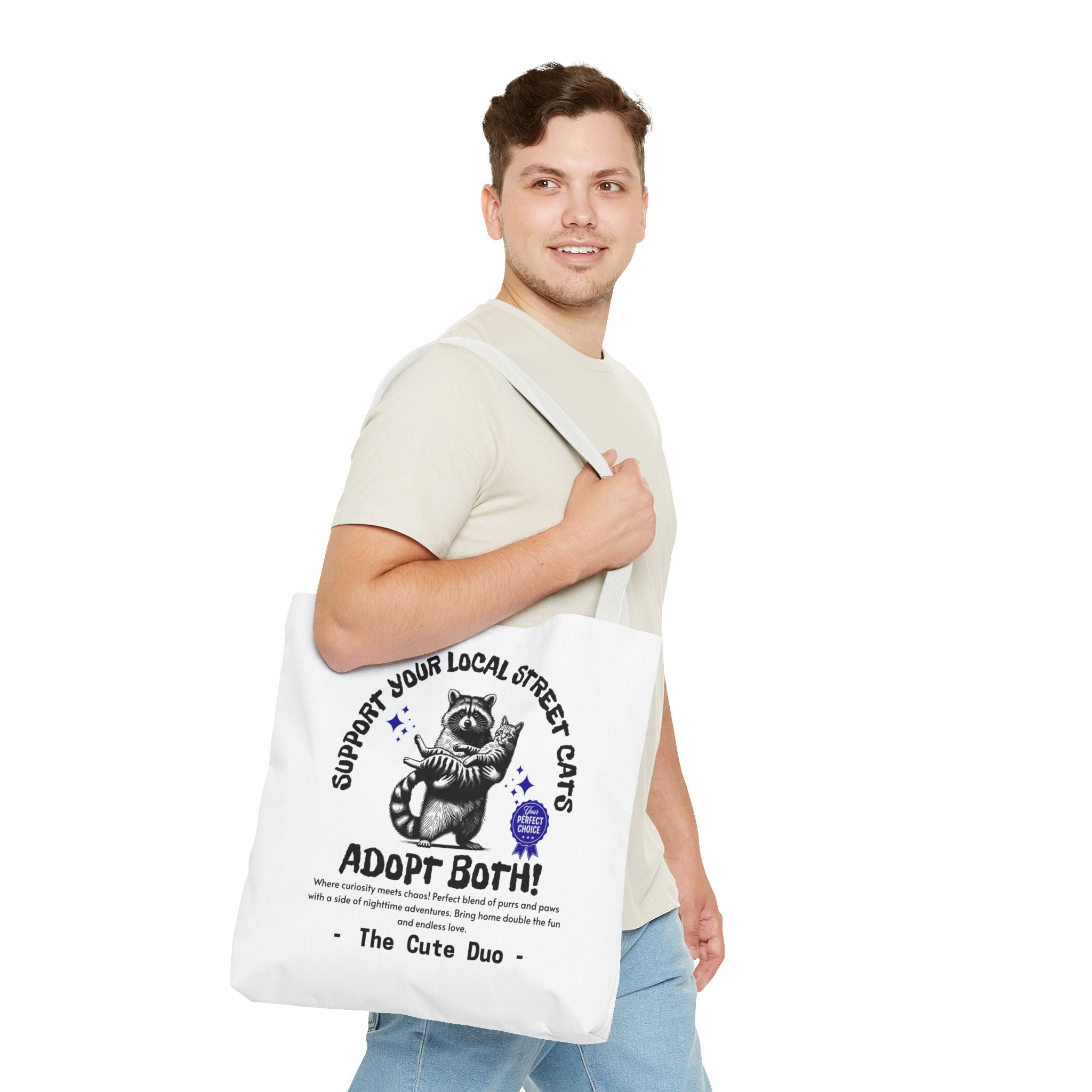 Funny Tote Bag (AOP), Funny Support Your Local Street Cats bag, Gift for Cat Lovers, Funny Raccoons Bag, Gift for Cat Mom