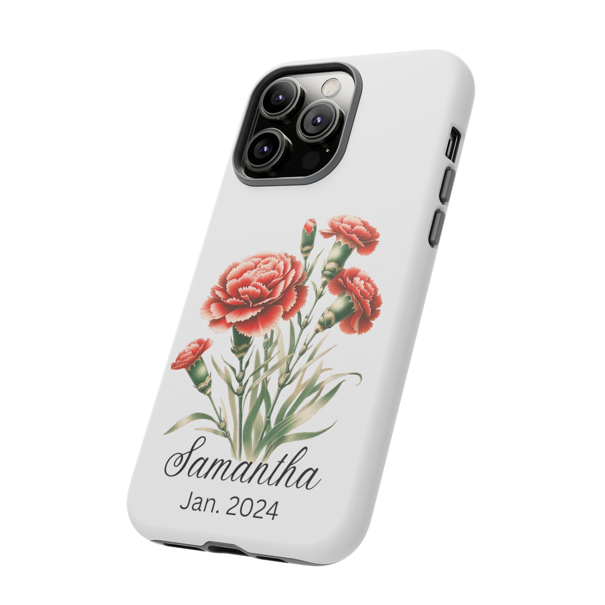 Personalized January Birth Flower Month Tough Phone Cases for iPhones and Samsung Galaxy