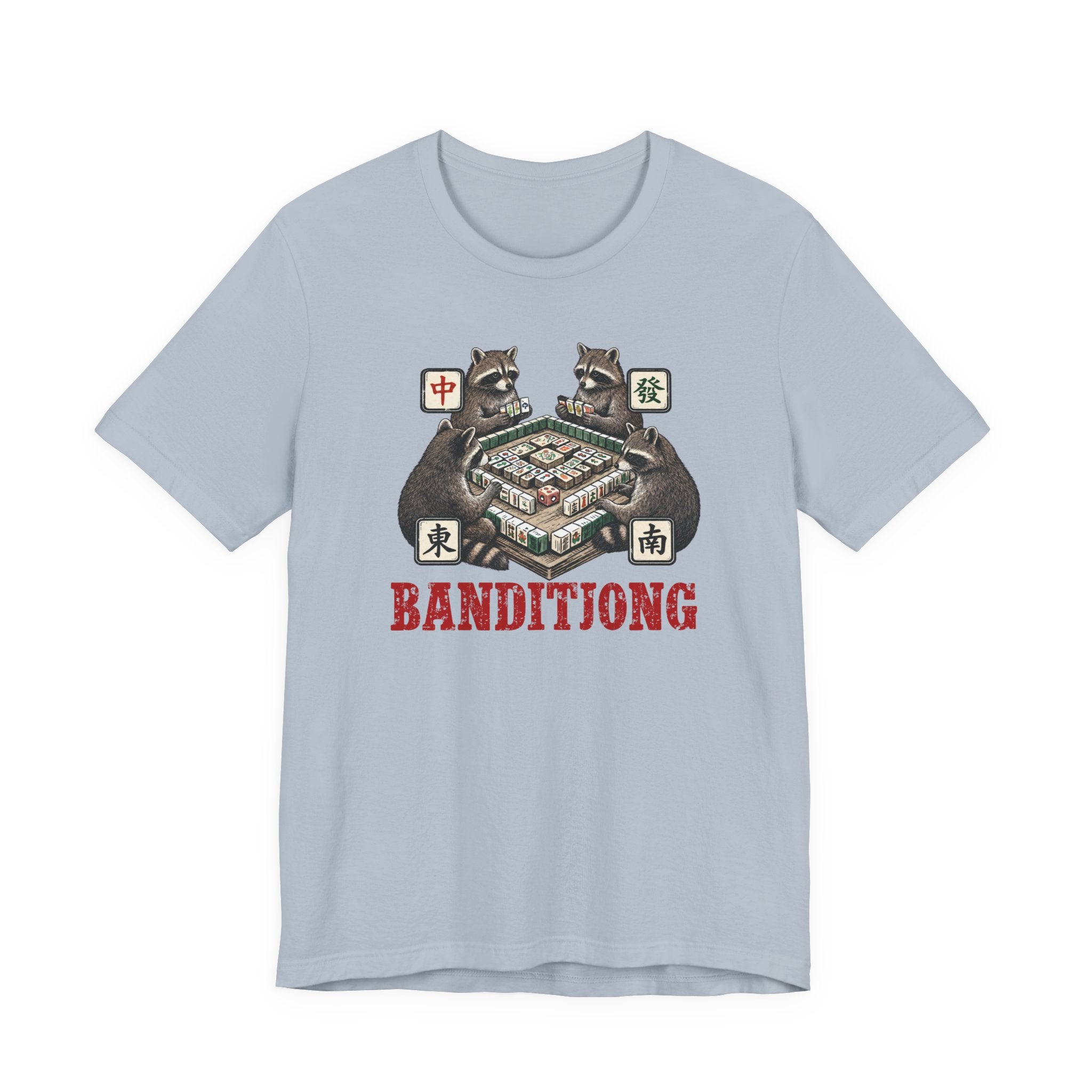 Mahjong Bella Canvas 3001 shirt, Raccoons playing Banditjong outfit, vintage Chinese tile game gift