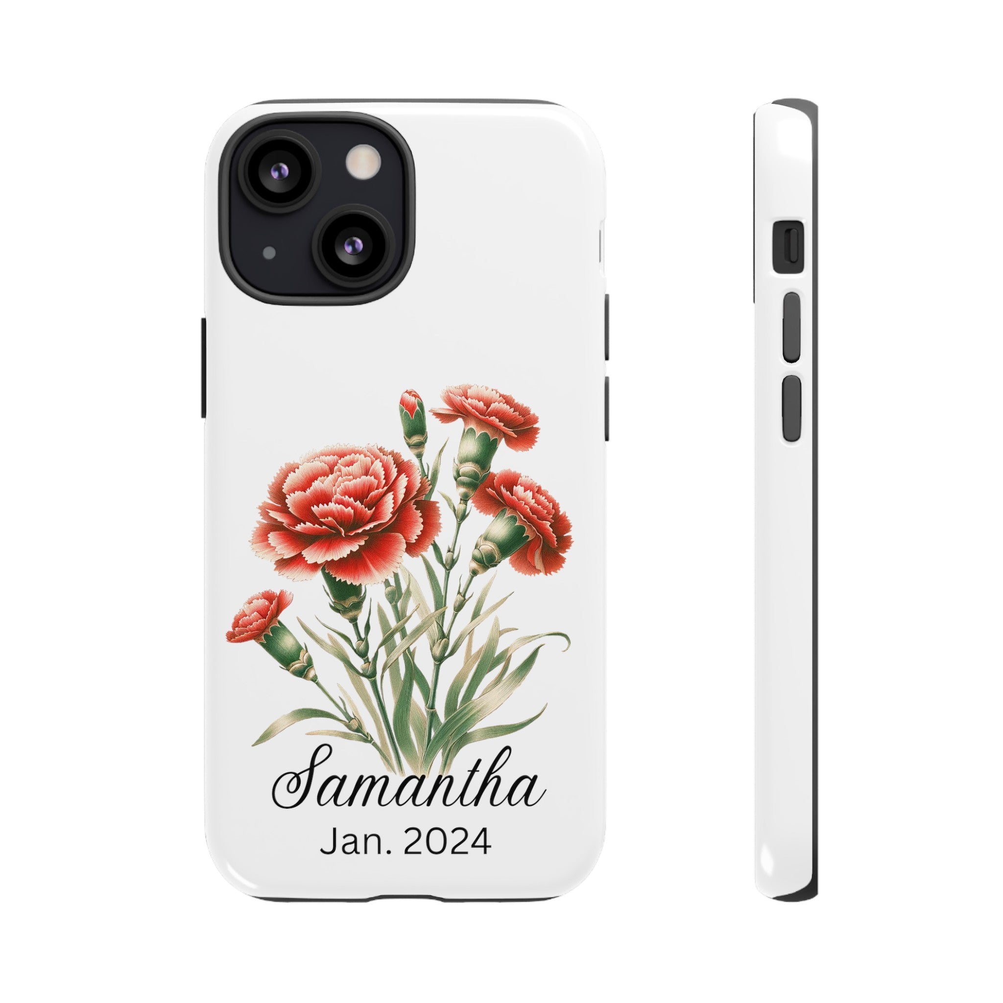 Personalized January Birth Flower Month Tough Phone Cases for iPhones and Samsung Galaxy