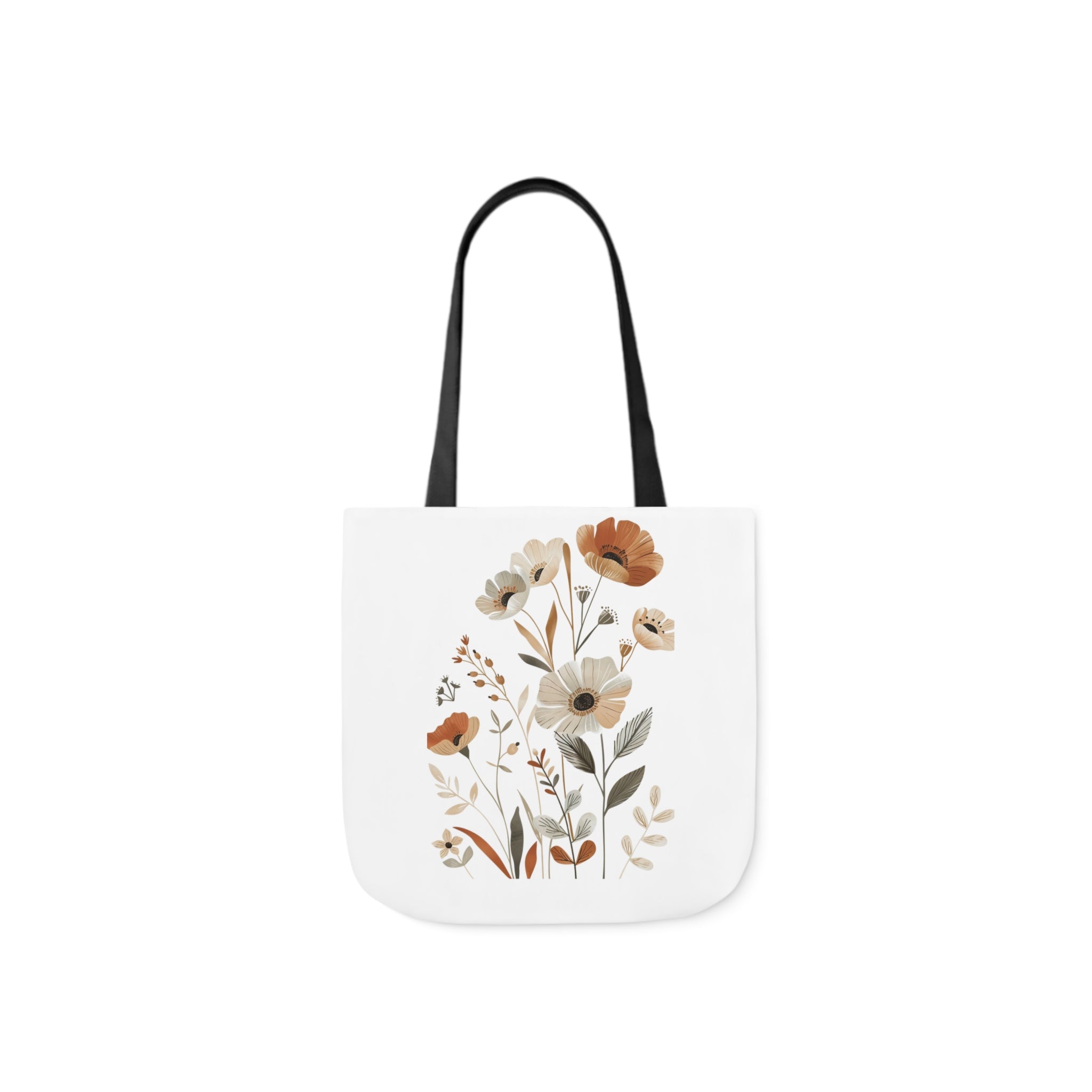 100% Polyester Canvas Tote Bag, 5-Color Straps, Lightweight Wildflower Tote Bag, Shopping Bag, Gift for Mom, Gift for Friend, Reusable Shopping Bag