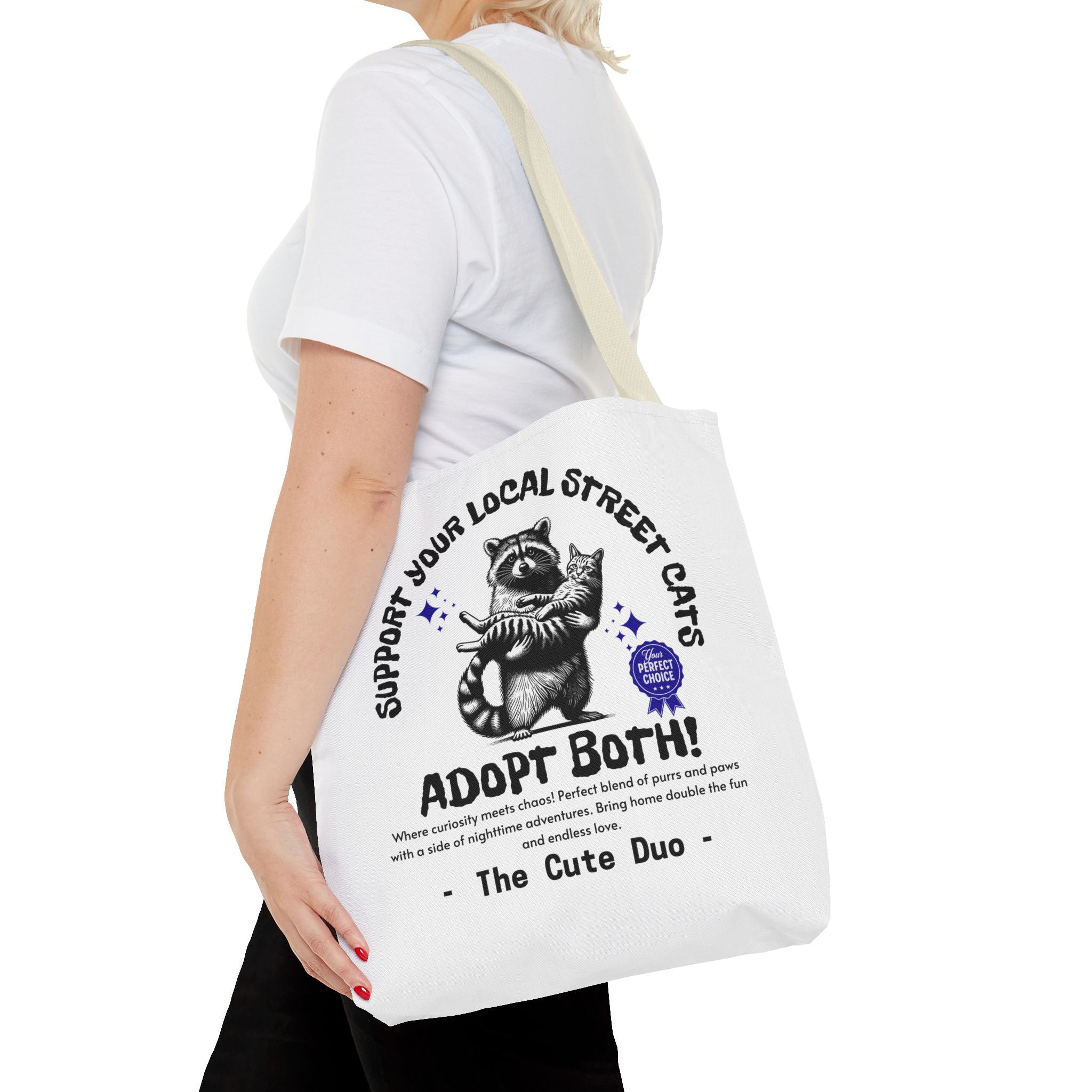 Funny Tote Bag (AOP), Funny Support Your Local Street Cats bag, Gift for Cat Lovers, Funny Raccoons Bag, Gift for Cat Mom