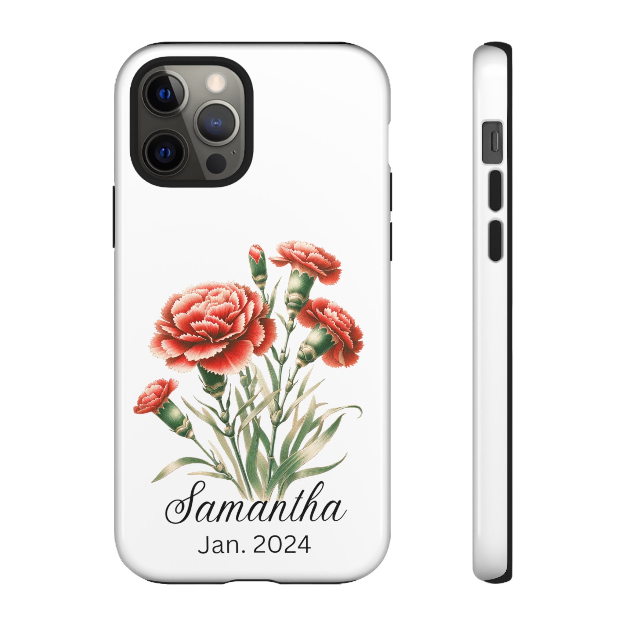 Personalized January Birth Flower Month Tough Phone Cases for iPhones and Samsung Galaxy