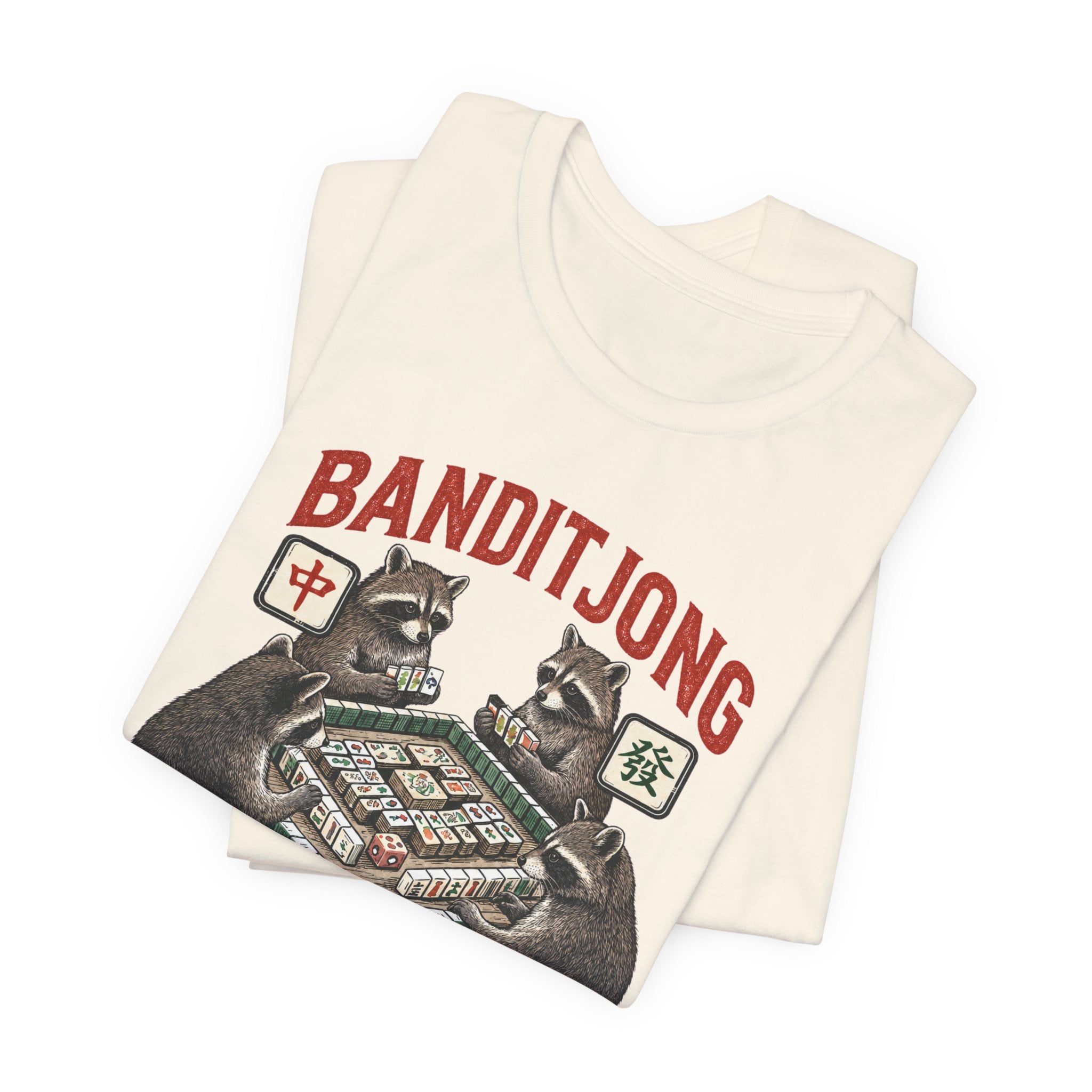 Mahjong Bella Canvas 3001 shirt, Raccoons playing Banditjong outfit, vintage Chinese tile game gift