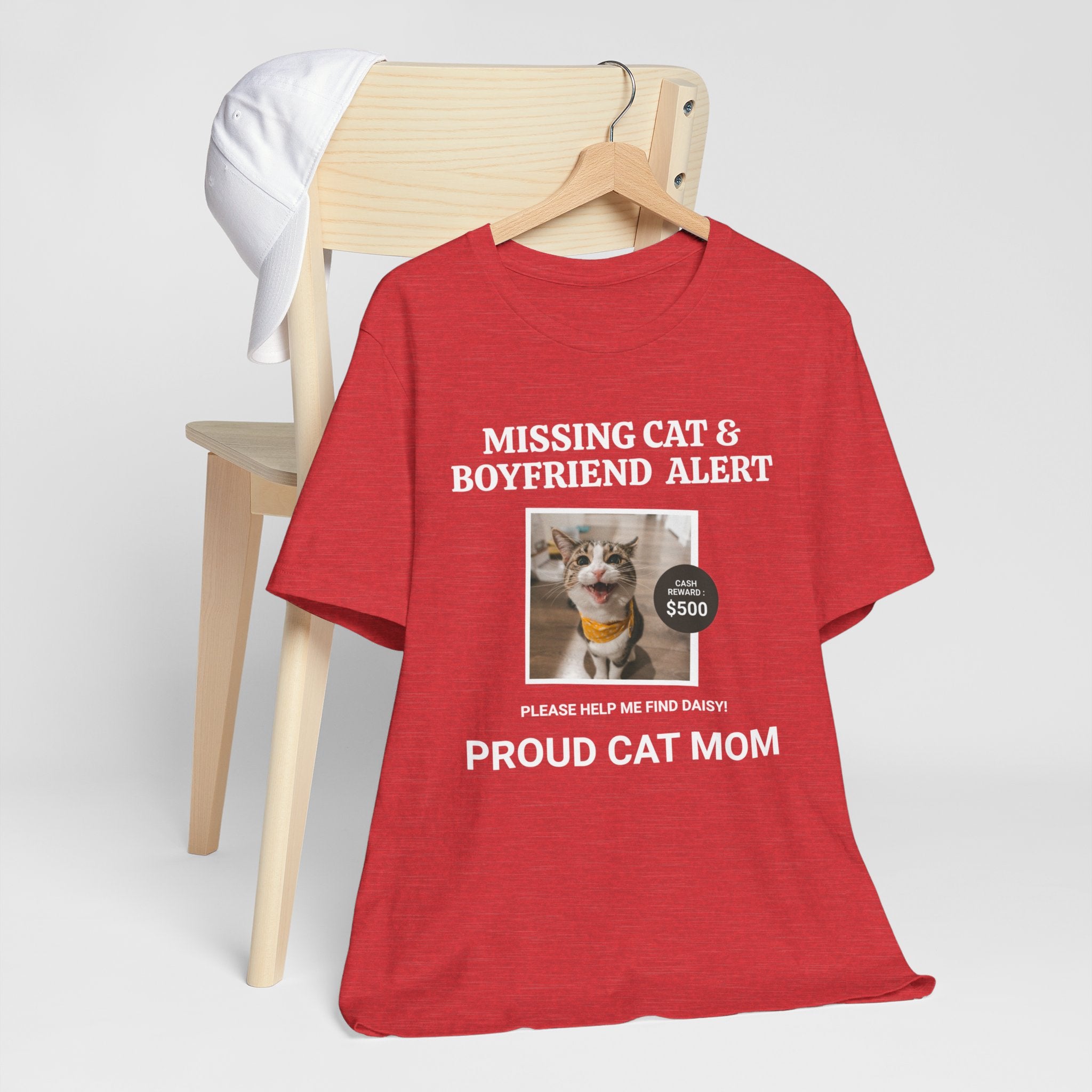 Funny Missing Cat & Boyfriend Alert Unisex Jersey Short Sleeve T-shirt, Cat Mom shirt, Funny Cat Shirt, Cat lover Shirt, Gift for Cat Mom, Cat T-shirt