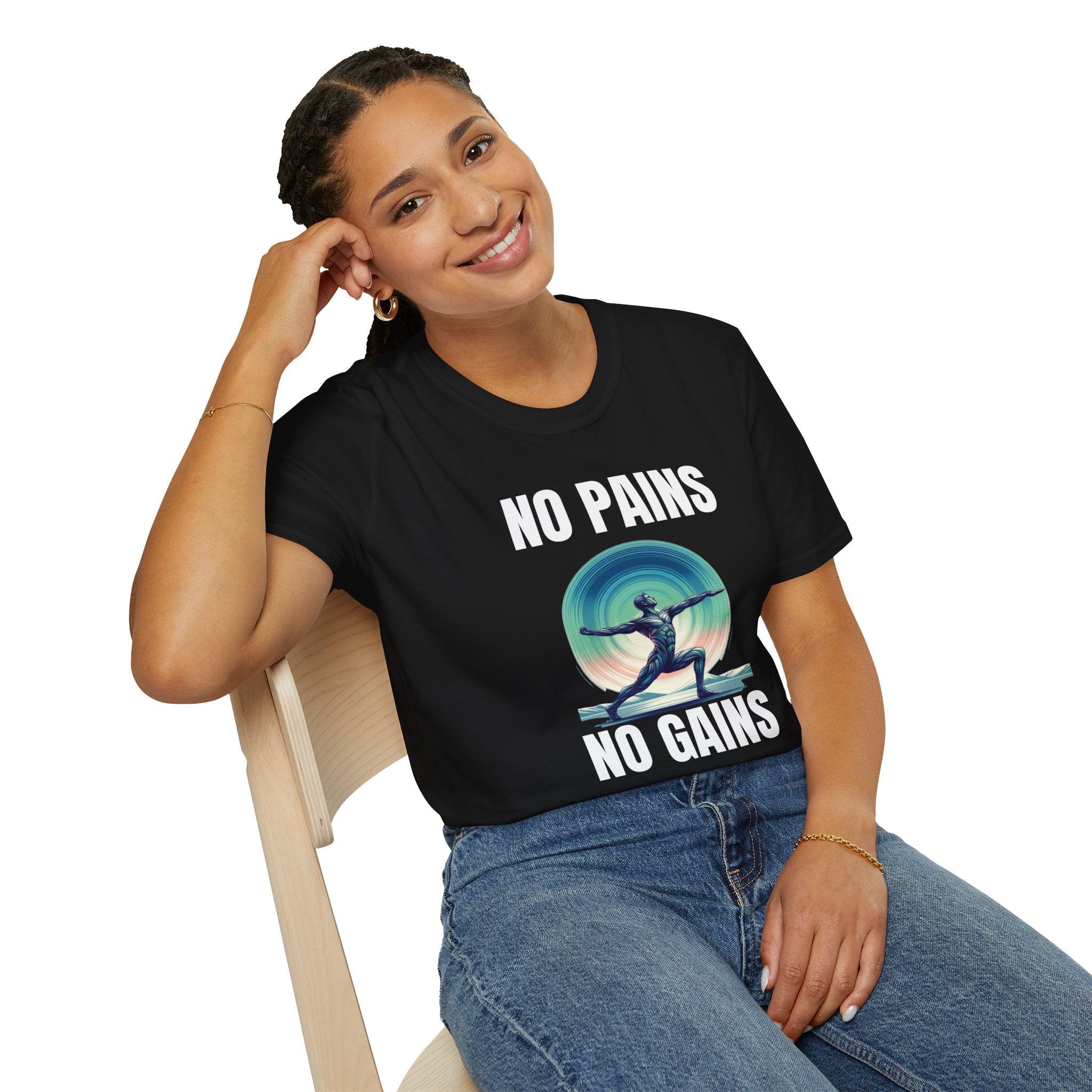 No Pains No Gains Unisex Softstyle Motivational Inspirational Crew Neck T-Shirt, For Teachers, Principal, Counselors