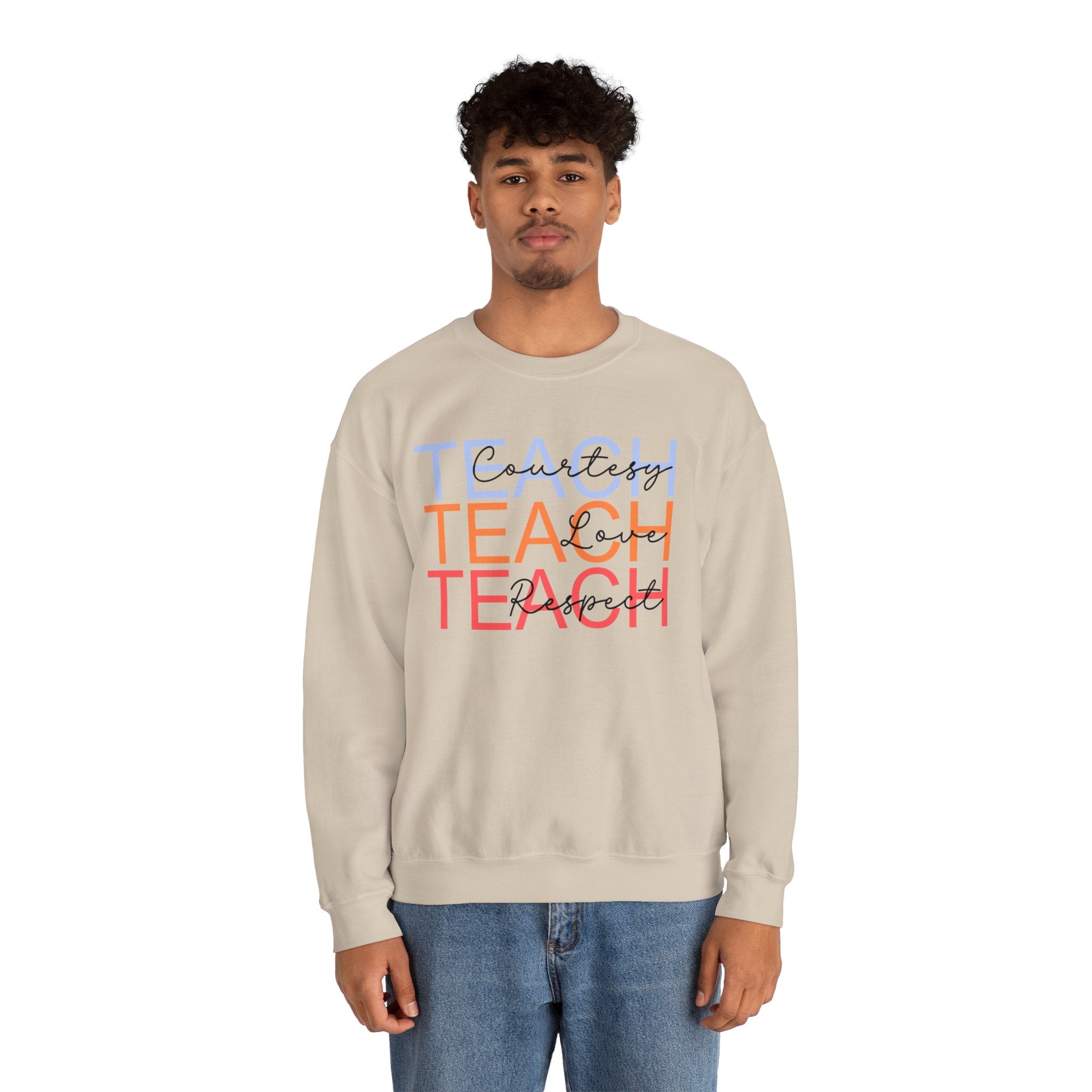 Teach Courtesy, Love, Respect Unisex Heavy Blend™ Crewneck Sweatshirt, Teacher Shirt, Gift for Teacher, Teacher Appreciation, Teacher Gift